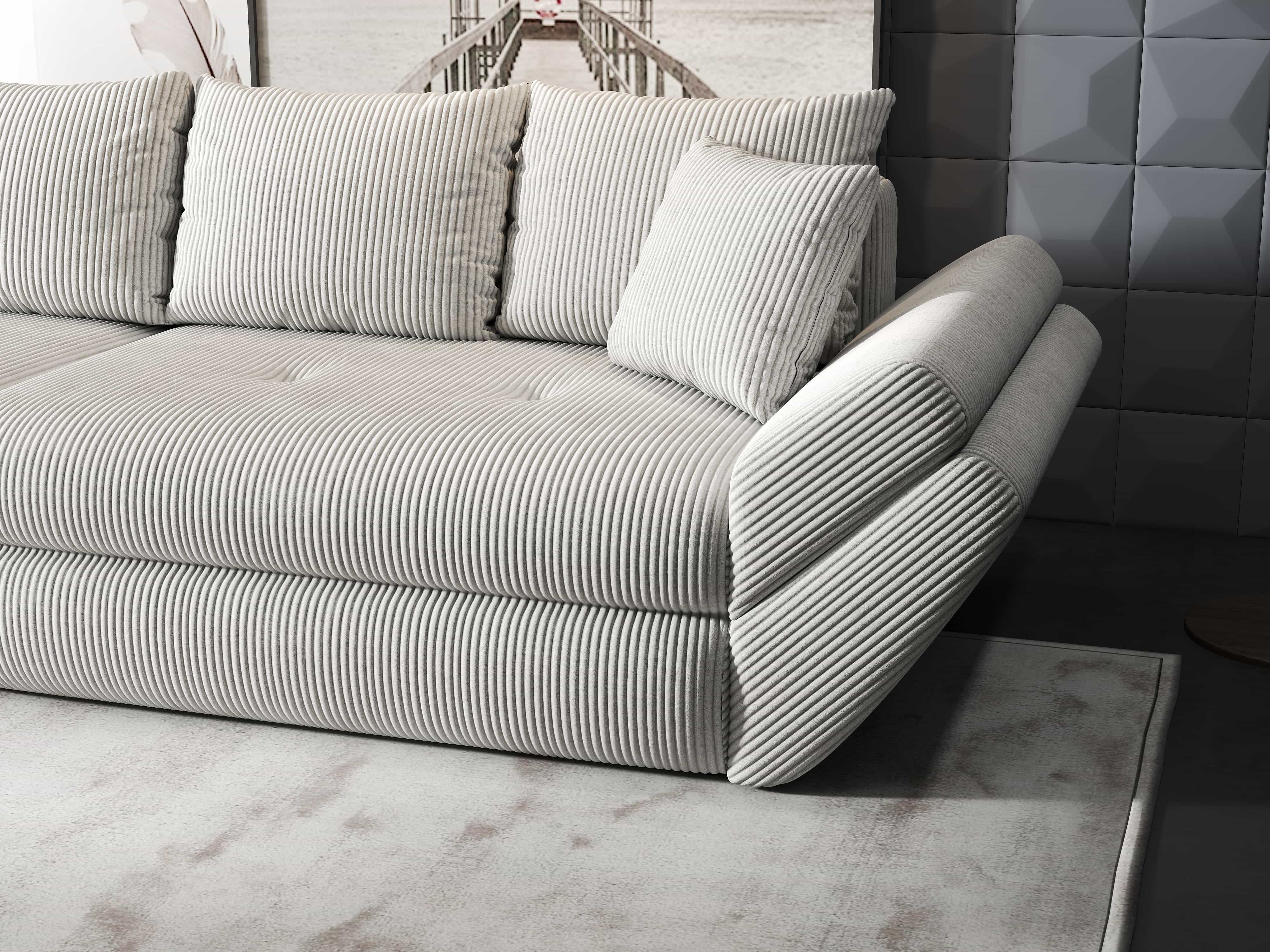 Canapea extensibilă dumonde cu ladă de depozitare si sezut confortabil din spuma HR, Loana Zoom Cream 300x100 cm Fabrica