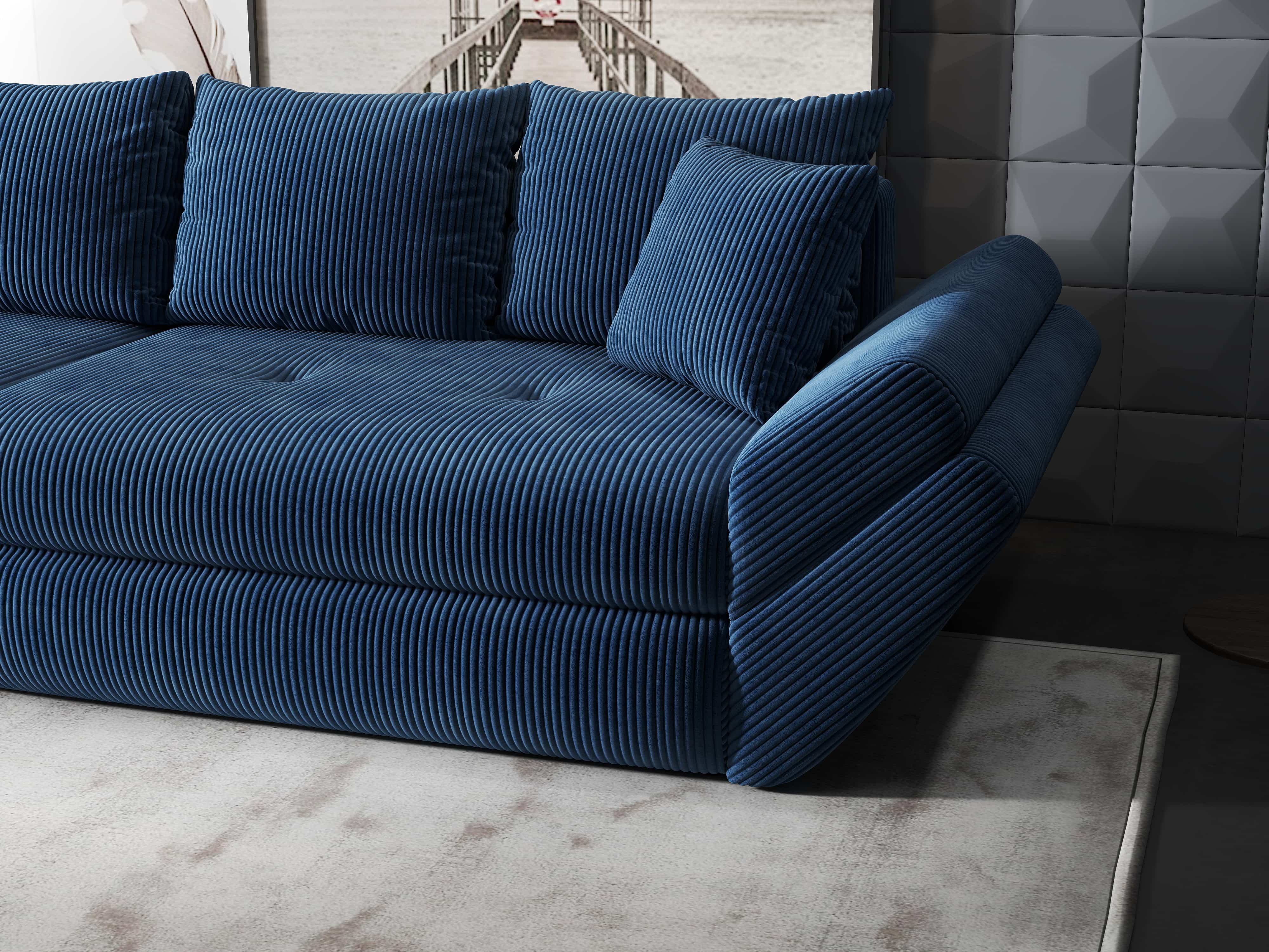 Canapea extensibilă dumonde cu ladă de depozitare si sezut confortabil din spuma HR, Loana Zoom Albastru 300x100 cm Fabrica