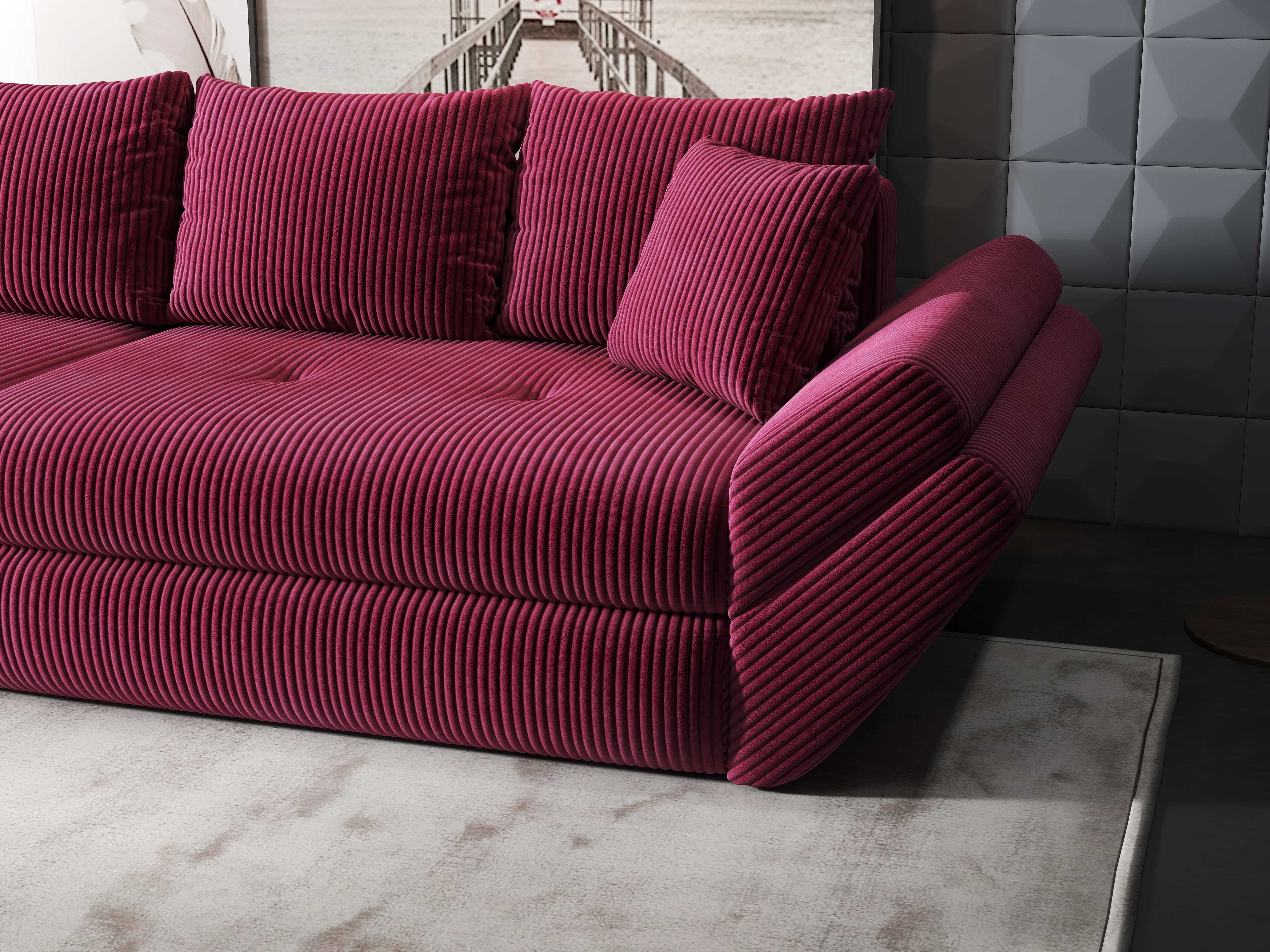 Canapea extensibilă dumonde cu ladă de depozitare si sezut confortabil din spuma HR, Loana Zoom Rosu 300x100 cm Fabrica