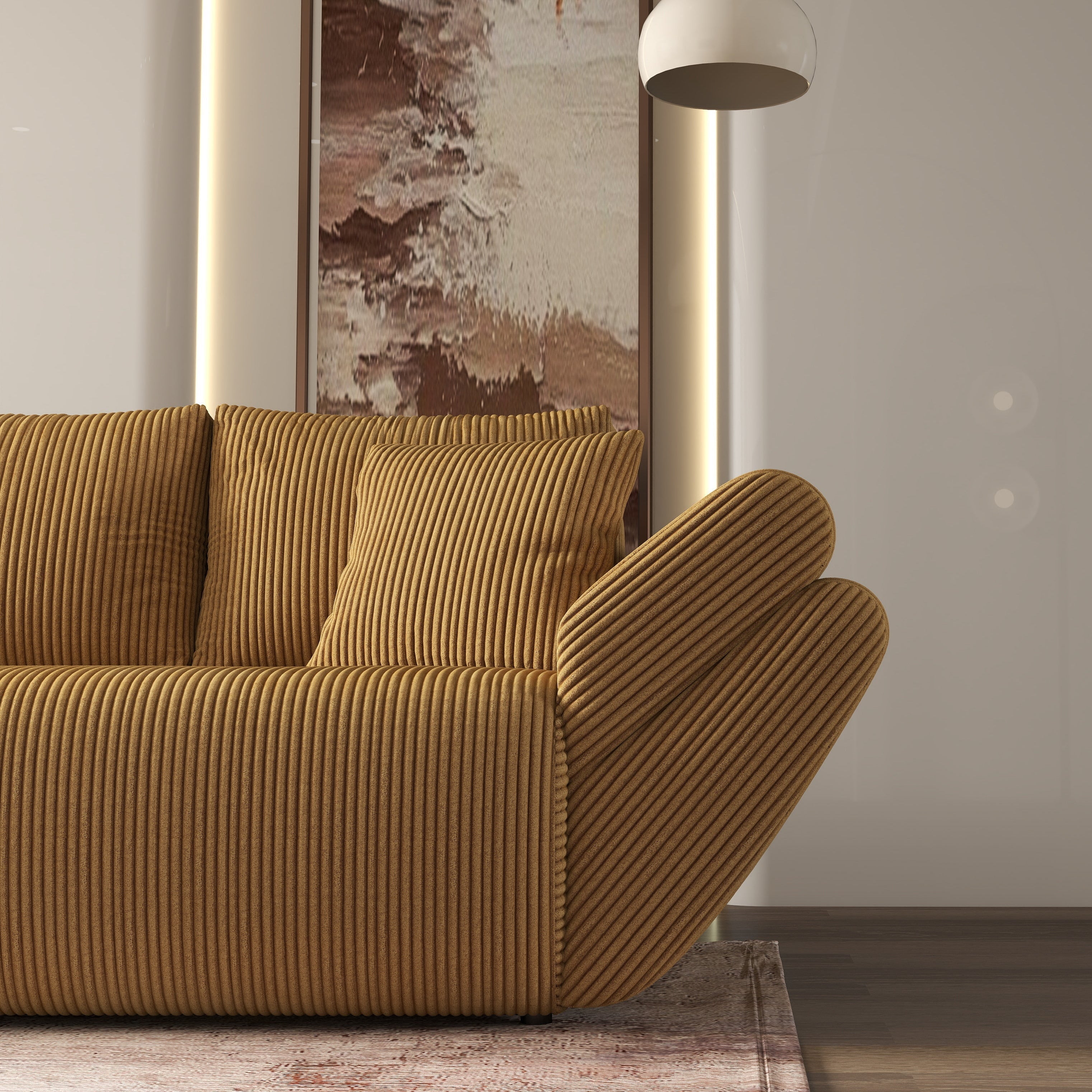 Canapea extensibilă dumonde cu ladă de depozitare si sezut confortabil din spuma HR, Berlin Zoom Mustar 300x100 cm Fabrica