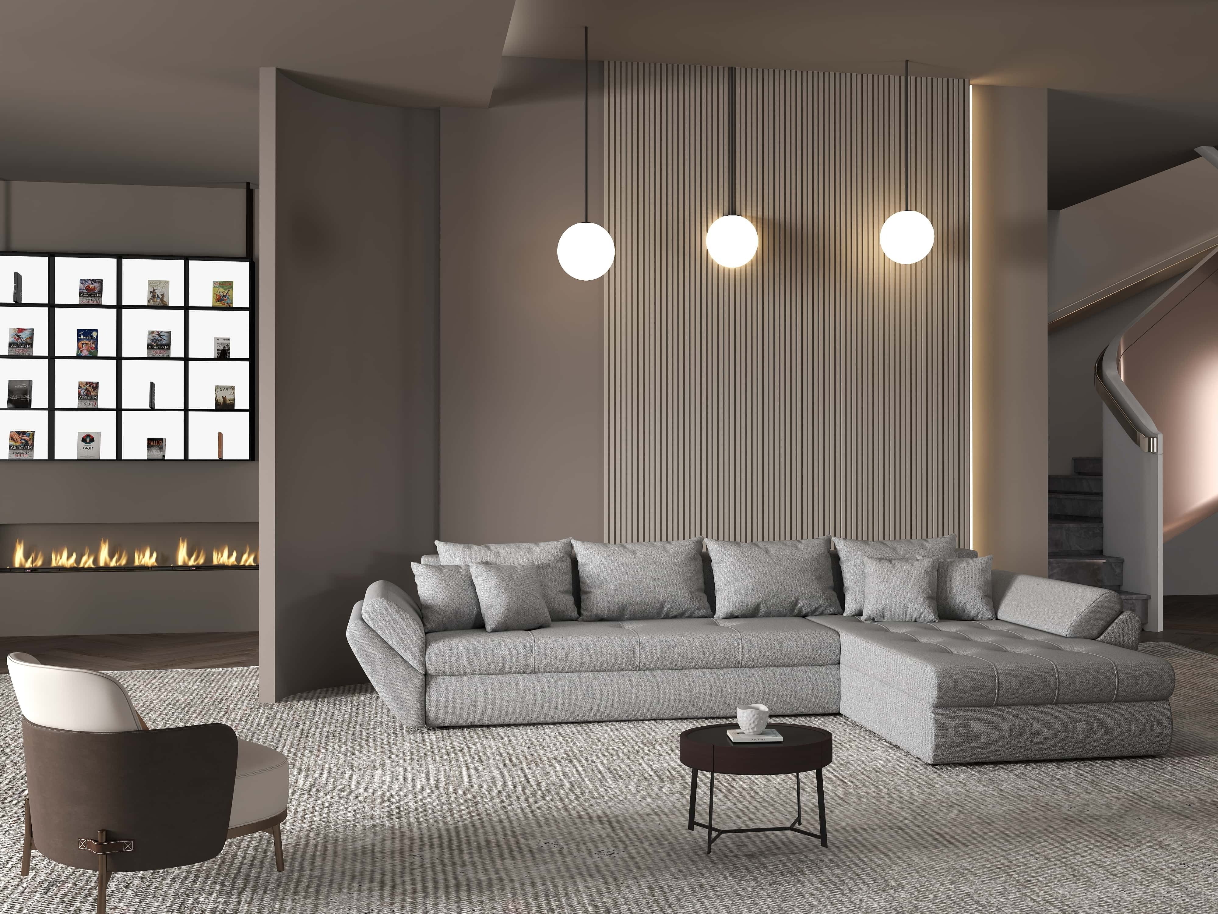 Colțar extensibil dumonde cu ladă de depozitare si sezut confortabil din spuma HR, Loana XL Enjoy Gri II 335x185 cm Fabrica