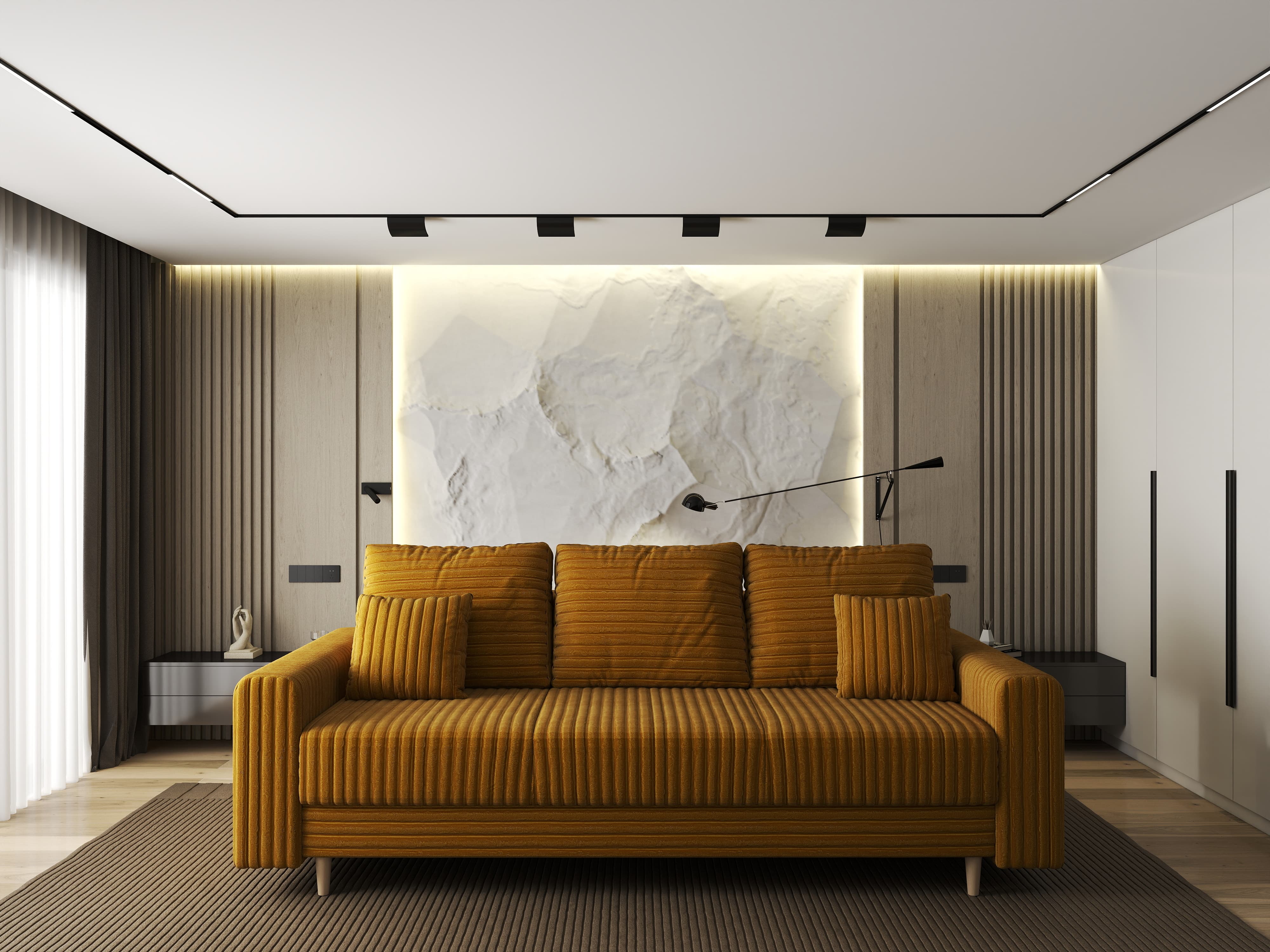 Canapea extensibilă dumonde cu ladă de depozitare si sezut confortabil din spuma HR, Kronos Ambience Mustar 210x100 cm fabrica