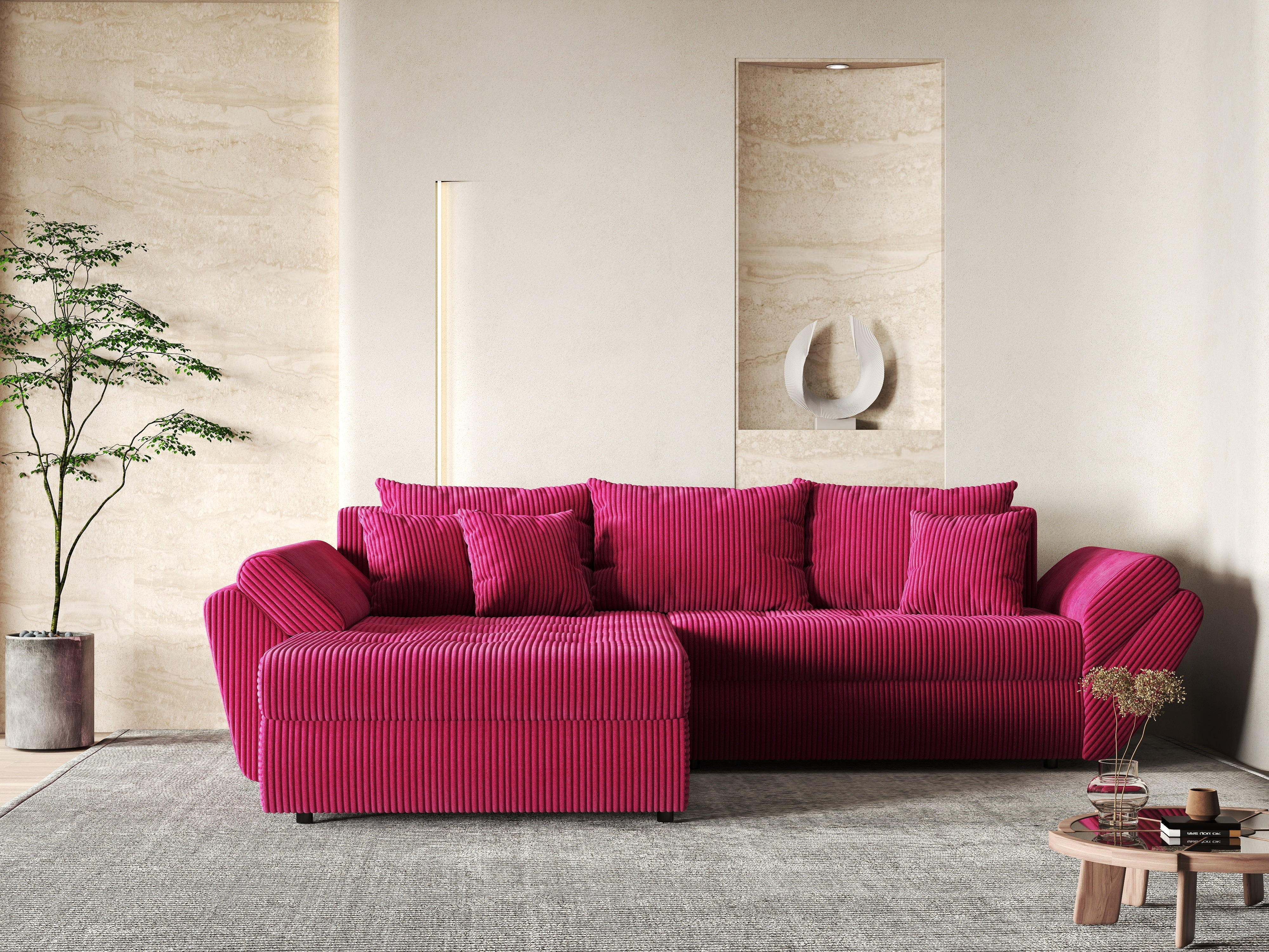 Colțar extensibil dumonde cu ladă de depozitare si sezut confortabil din spuma HR, Loana Zoom Red 270x185 cm Fabrica