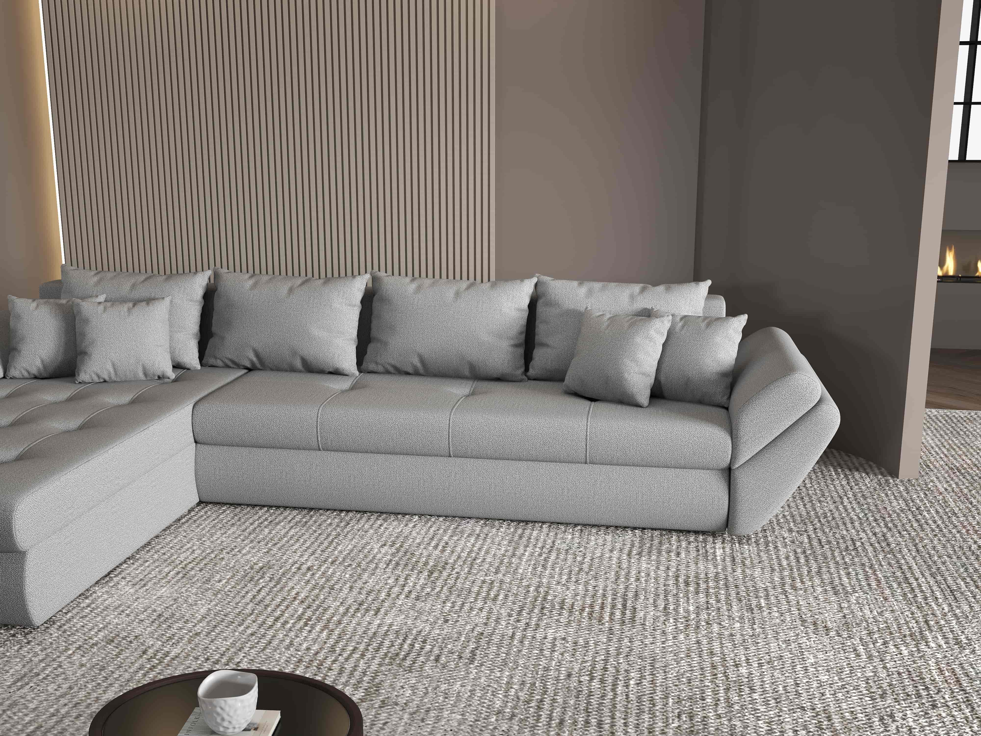Colțar extensibil dumonde cu ladă de depozitare si sezut confortabil din spuma HR, Loana XL Enjoy Gri 335x185 cm Fabrica