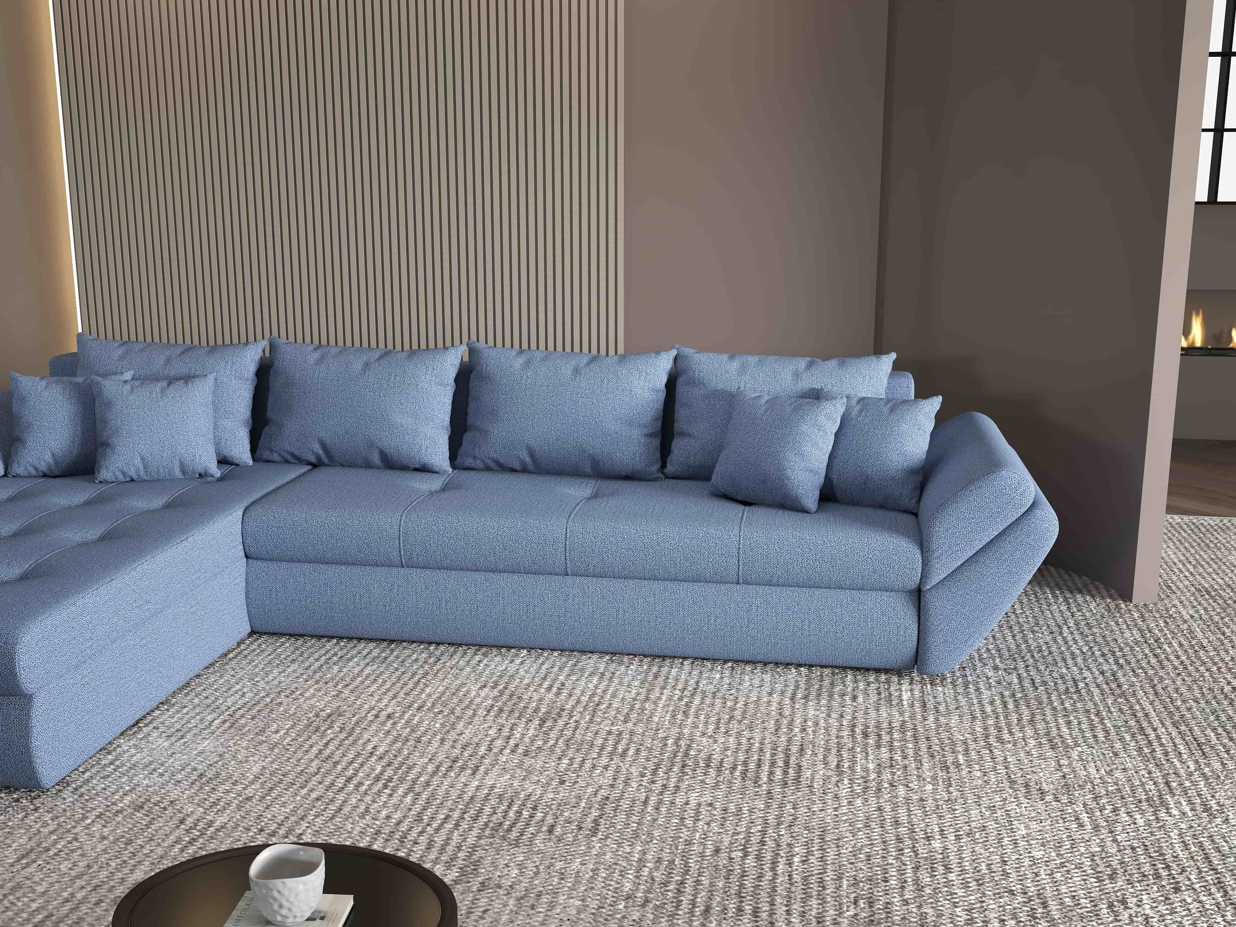 Colțar extensibil dumonde cu ladă de depozitare si sezut confortabil din spuma HR, Loana XL Enjoy Albastru 335x185 cm Fabrica