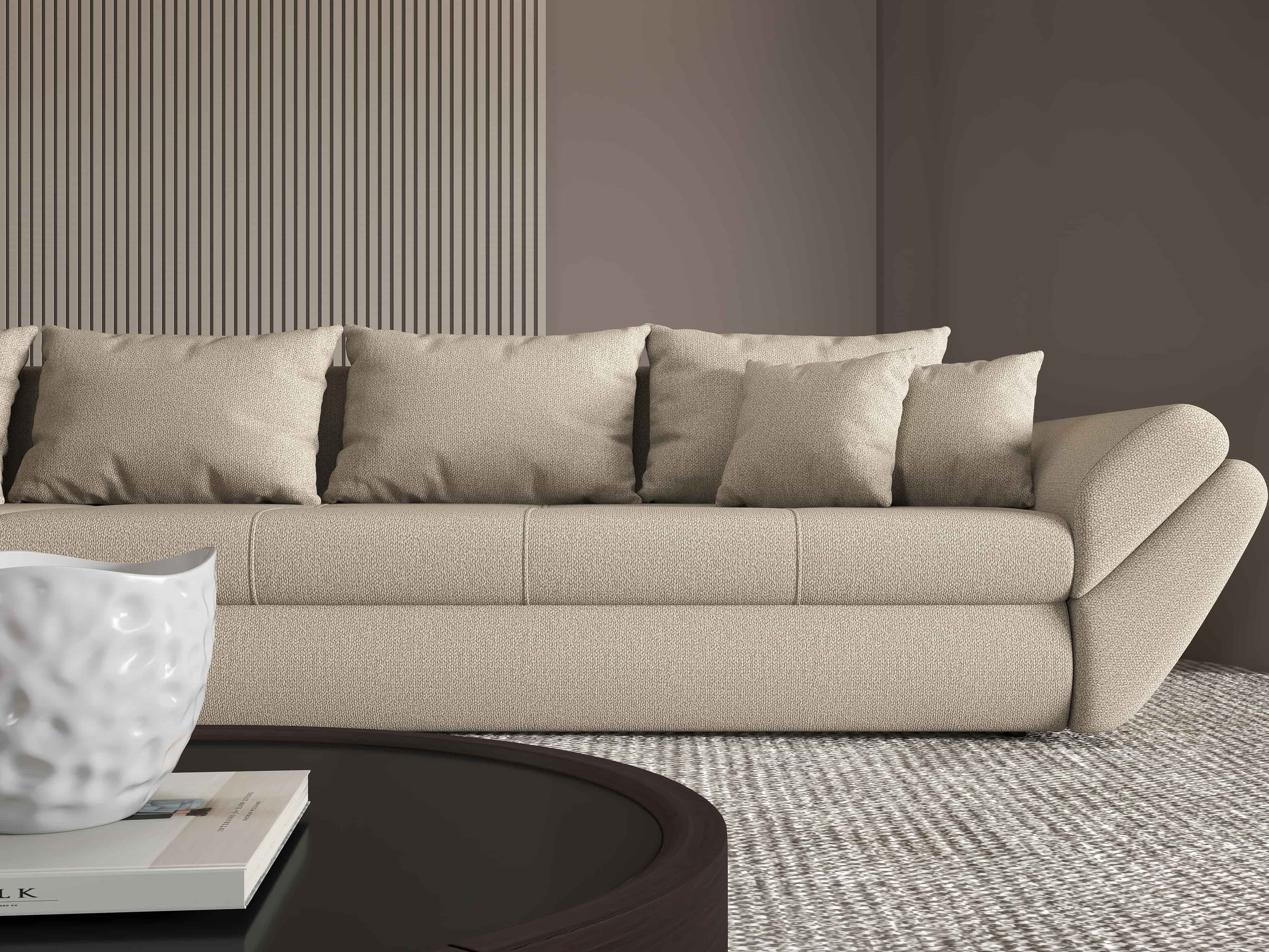 Colțar extensibil dumonde cu ladă de depozitare si sezut confortabil din spuma HR, Loana XL Enjoy Camel 335x185 cm Fabrica