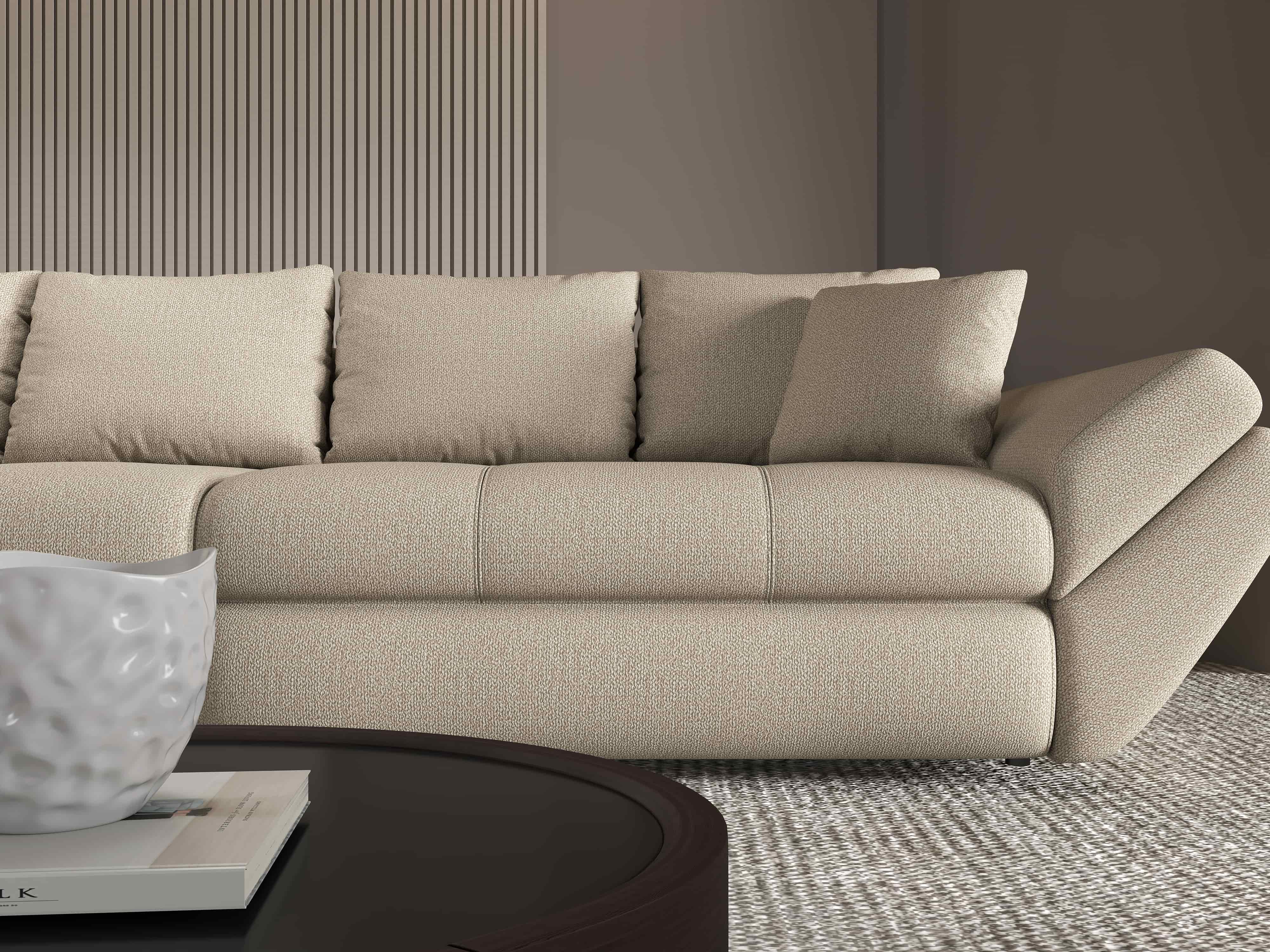 Canapea extensibilă dumonde cu ladă de depozitare si sezut confortabil din spuma HR, Loana Enjoy Camel 300x100 cm Fabrica