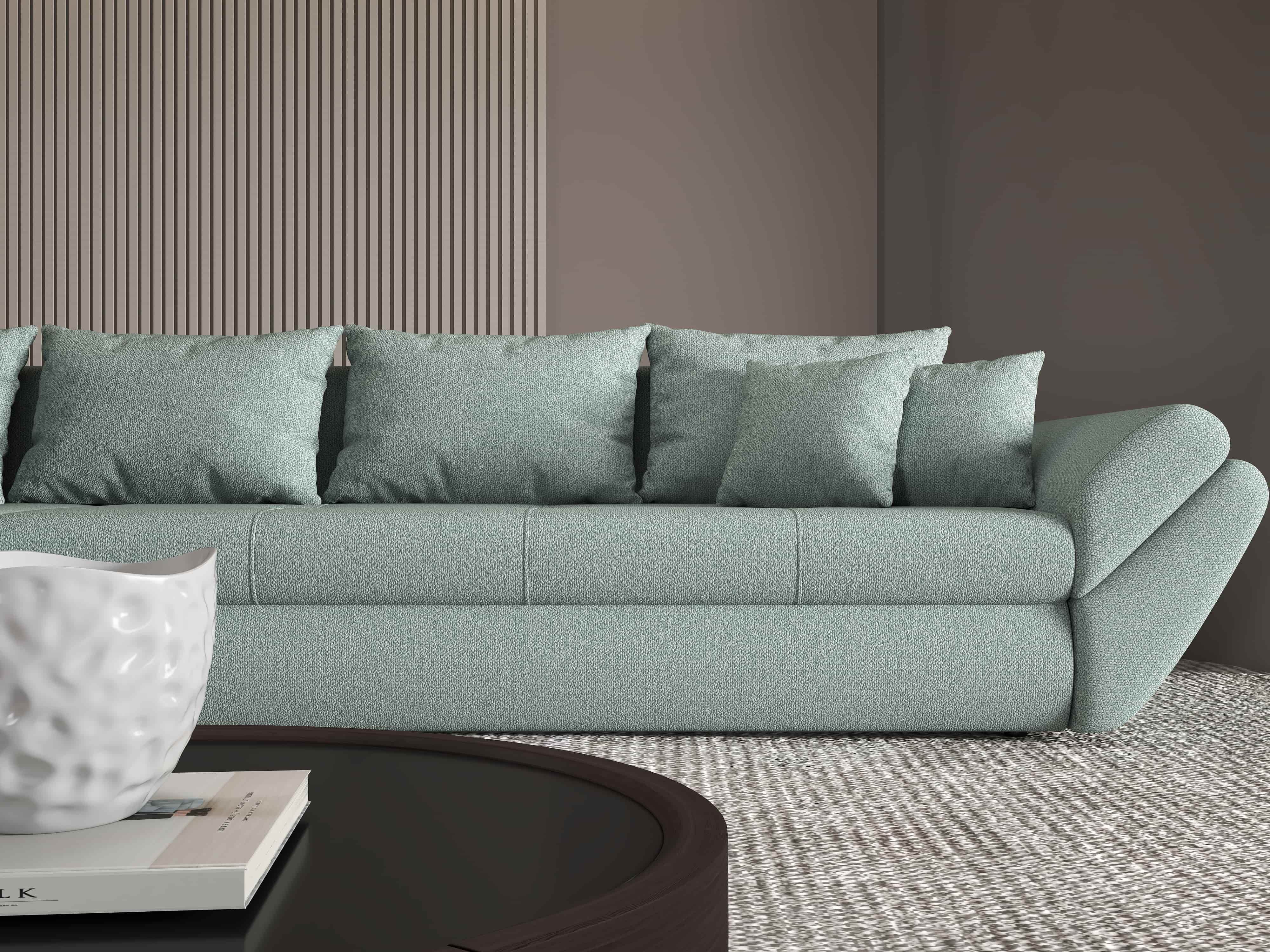 Colțar extensibil dumonde cu ladă de depozitare si sezut confortabil din spuma HR, Loana XL Enjoy Mint 335x185 cm Fabrica