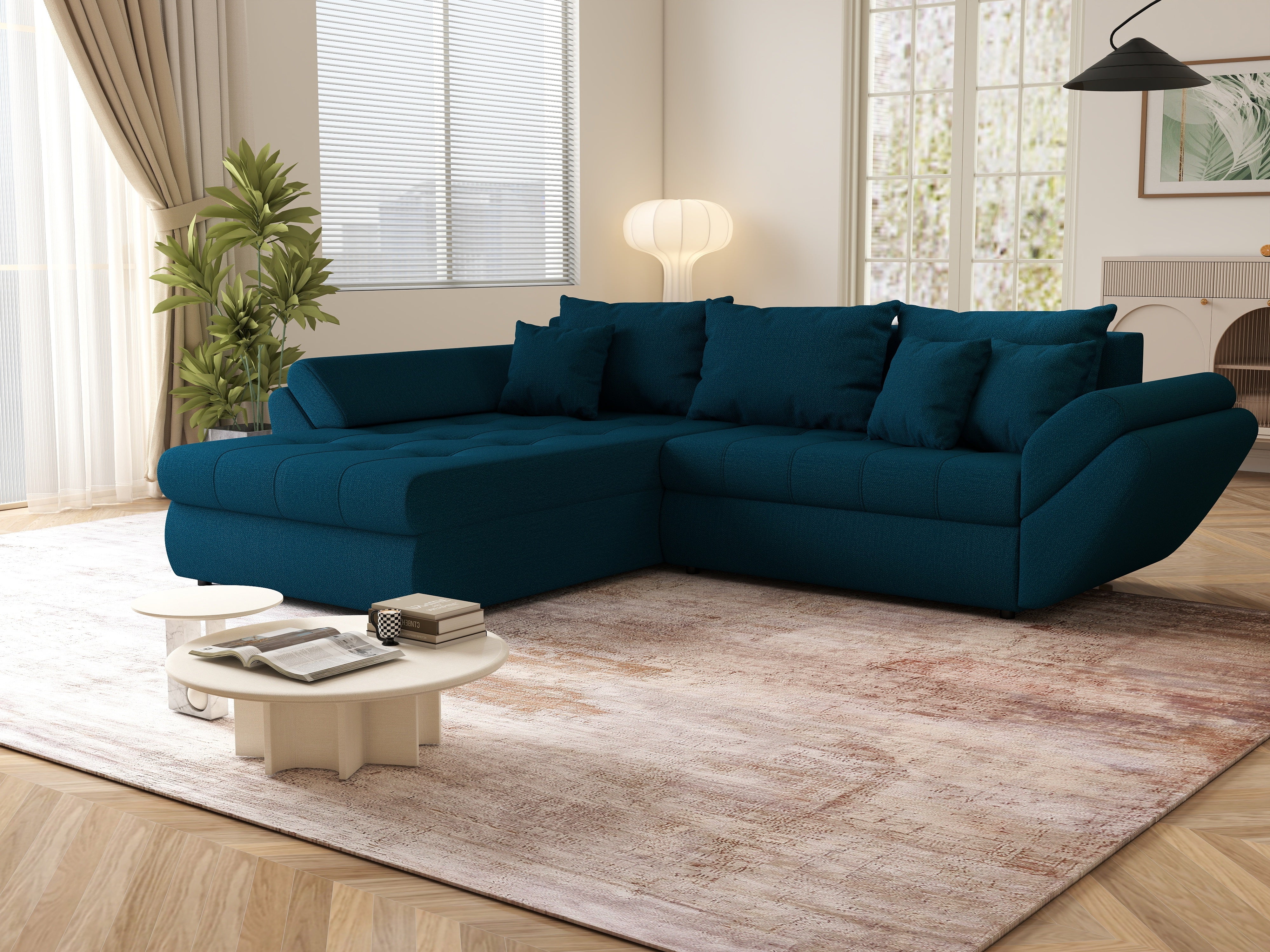 Colțar extensibil dumonde cu ladă de depozitare si sezut confortabil din spuma HR, Loana Enjoy Petrol 270x185 cm Fabrica
