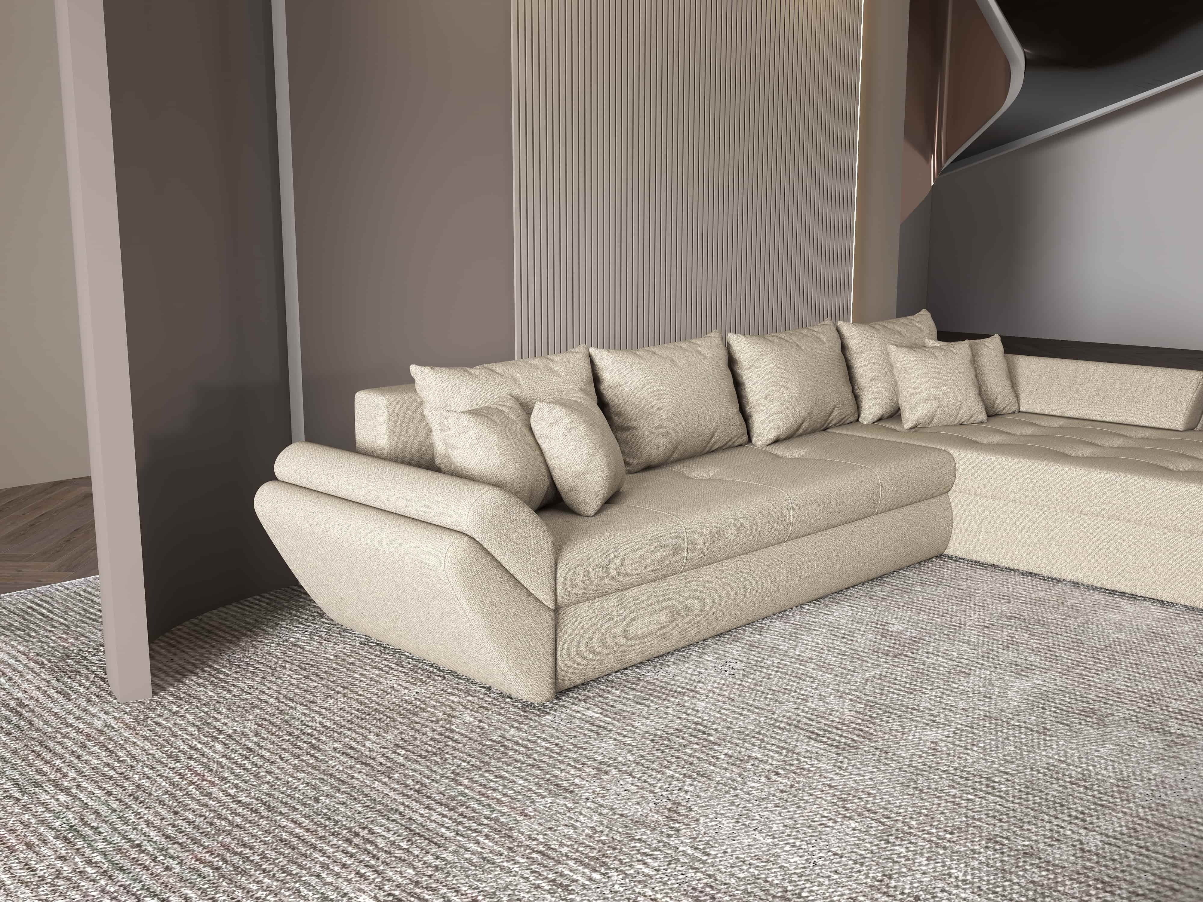 Colțar extensibil dumonde cu ladă de depozitare si sezut confortabil din spuma HR, Loana XL Enjoy Camel II 335x185 cm Fabrica