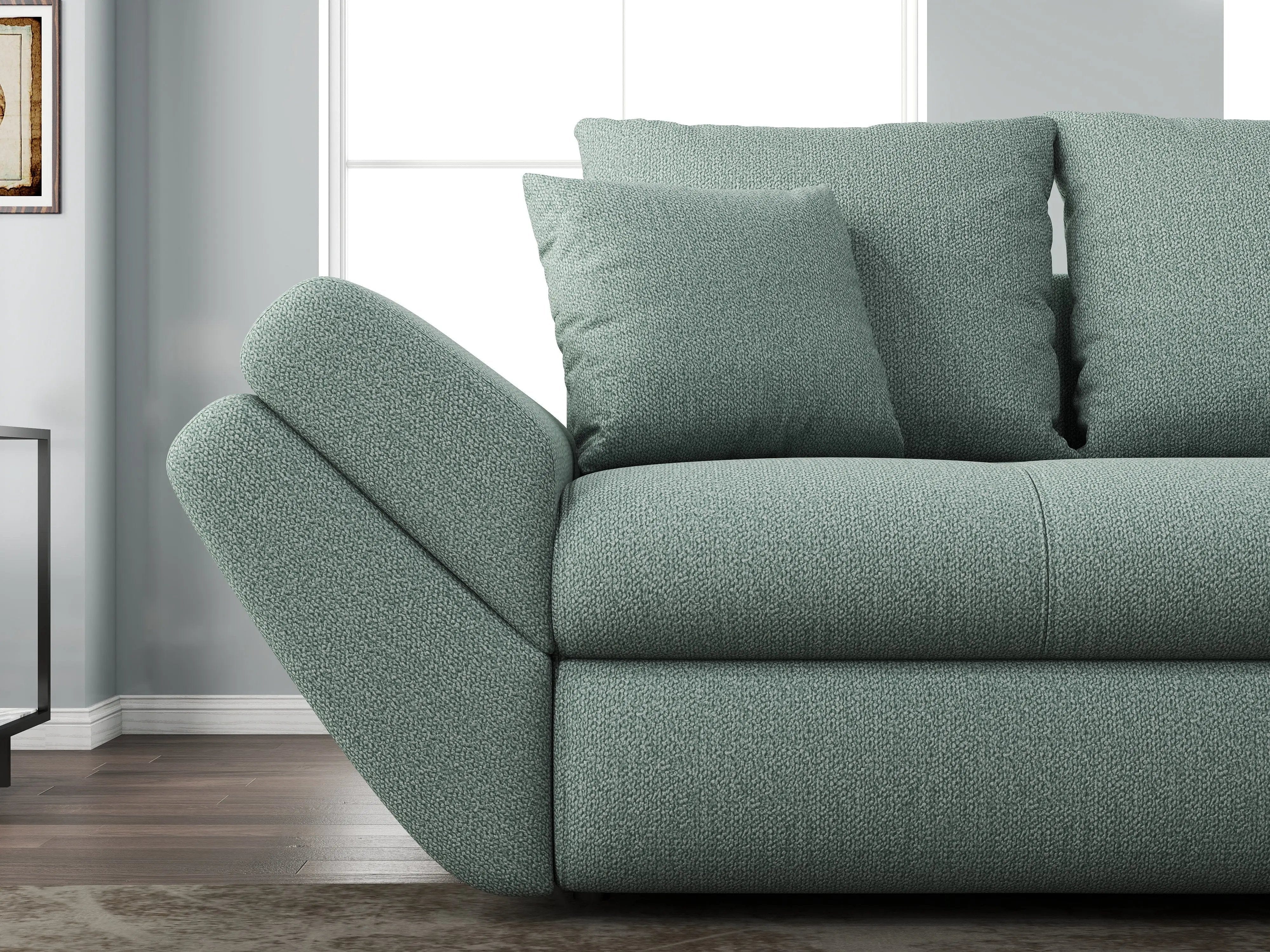 Canapea extensibilă dumonde cu ladă de depozitare si sezut confortabil din spuma HR, Loana Enjoy Mint 250x100 cm Fabrica