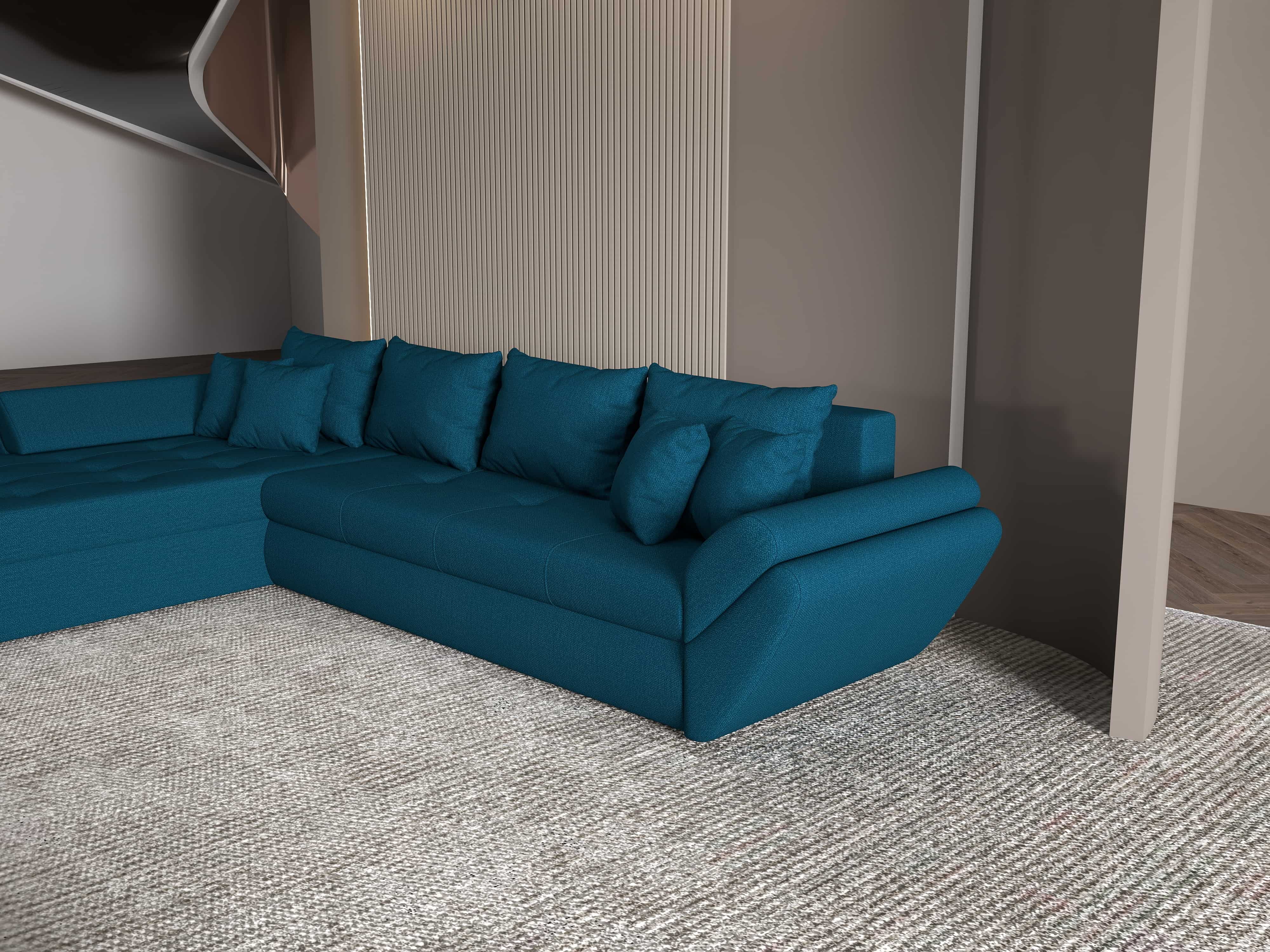 Colțar extensibil dumonde cu ladă de depozitare si sezut confortabil din spuma HR, Loana XL Enjoy Petrol 335x185 cm Fabrica
