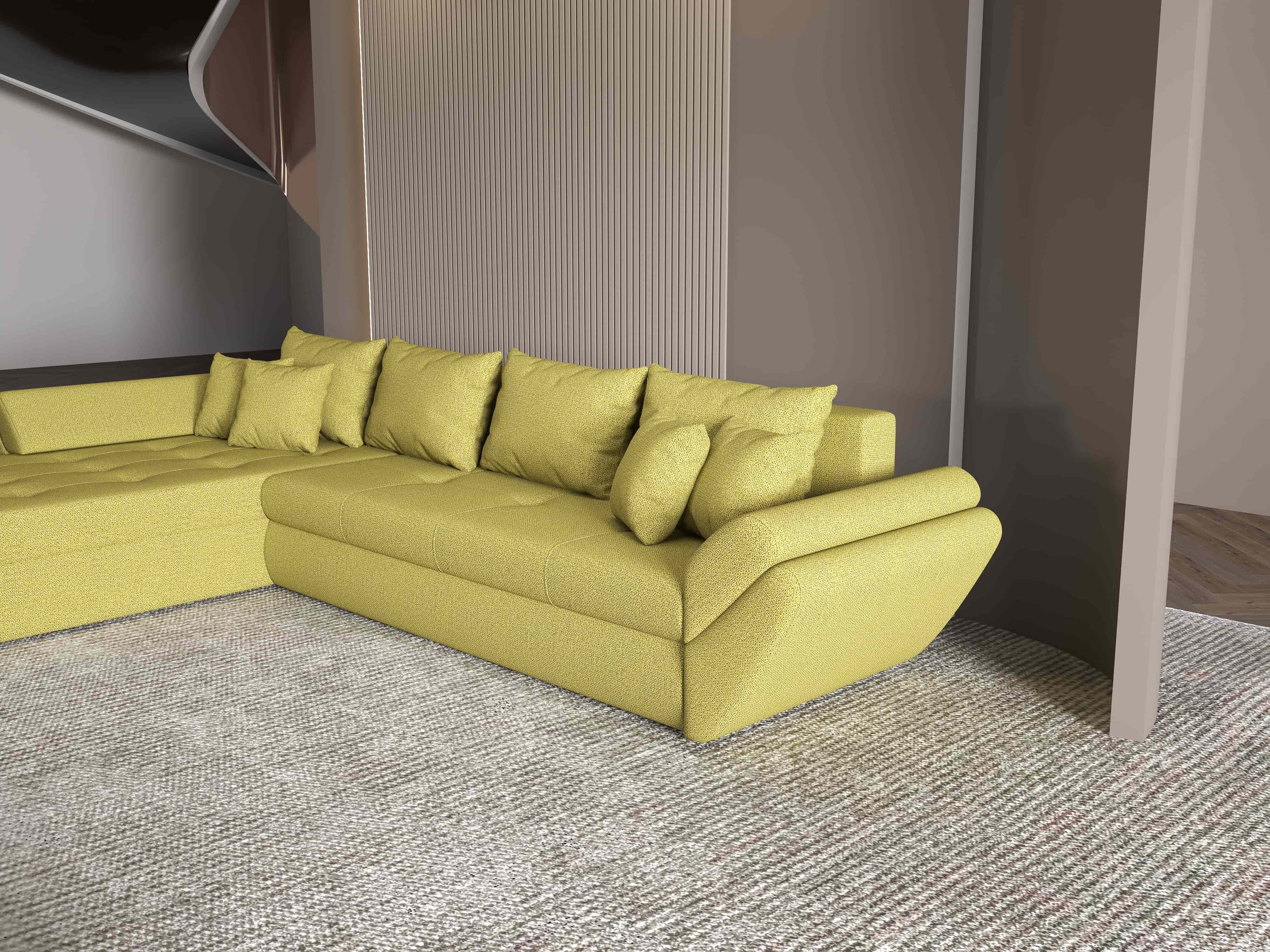 Colțar extensibil dumonde cu ladă de depozitare si sezut confortabil din spuma HR, Loana XL Enjoy Verde 335x185 cm Fabrica