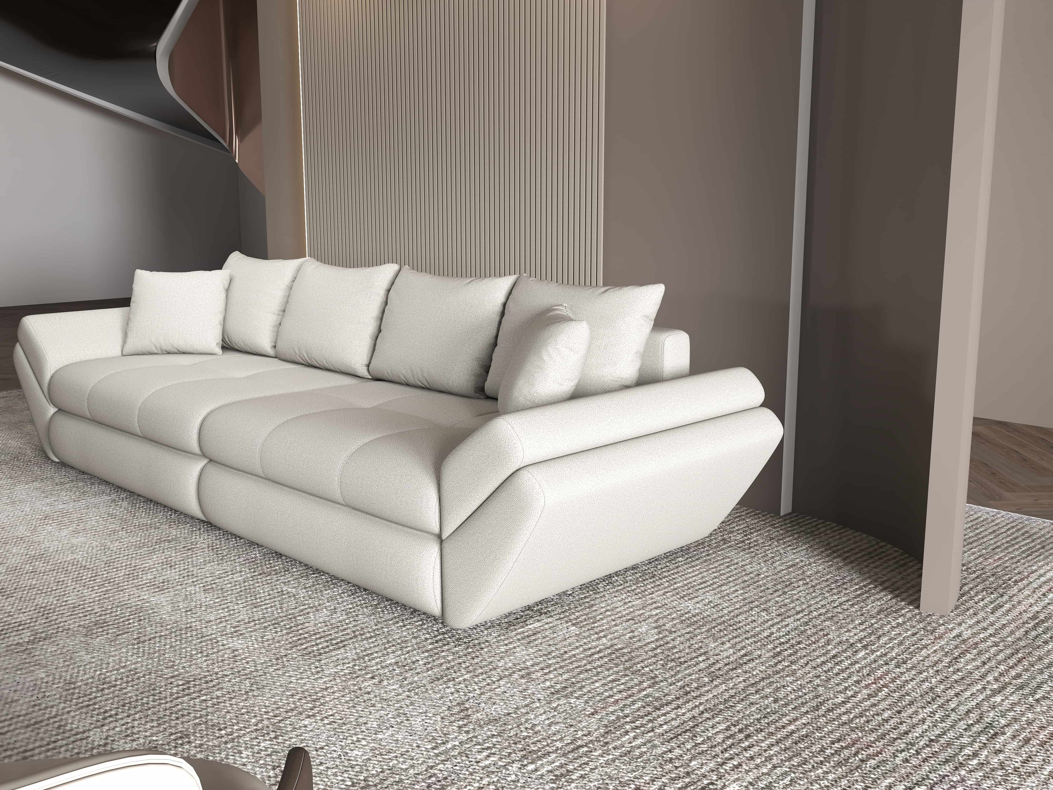 Canapea extensibilă dumonde cu ladă de depozitare si sezut confortabil din spuma HR, Loana Enjoy Bej 300x100 cm Fabrica