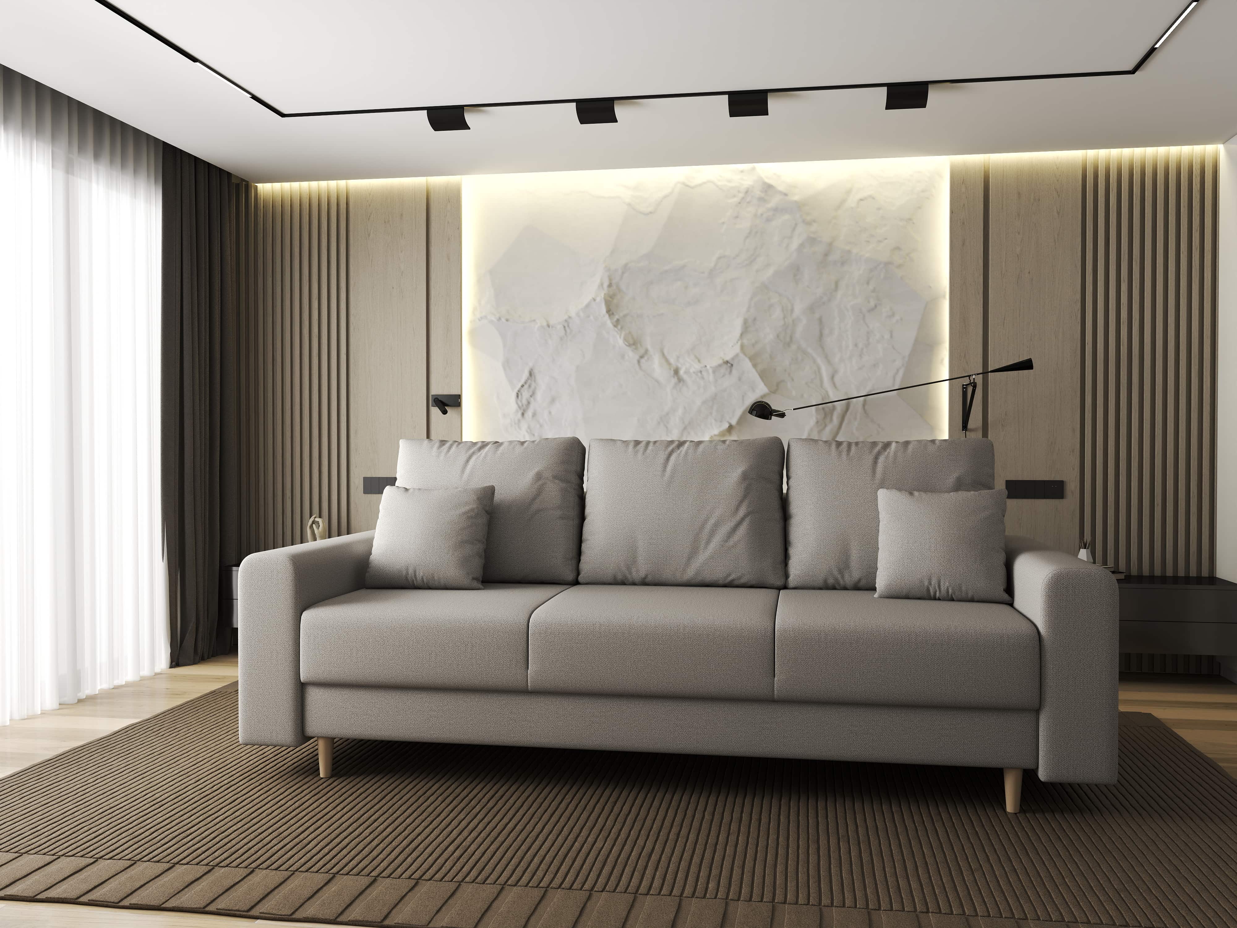 Canapea extensibilă dumonde cu ladă de depozitare si sezut confortabil din spuma HR, Kronos Enjoy Bej 210x100 cm fabrica