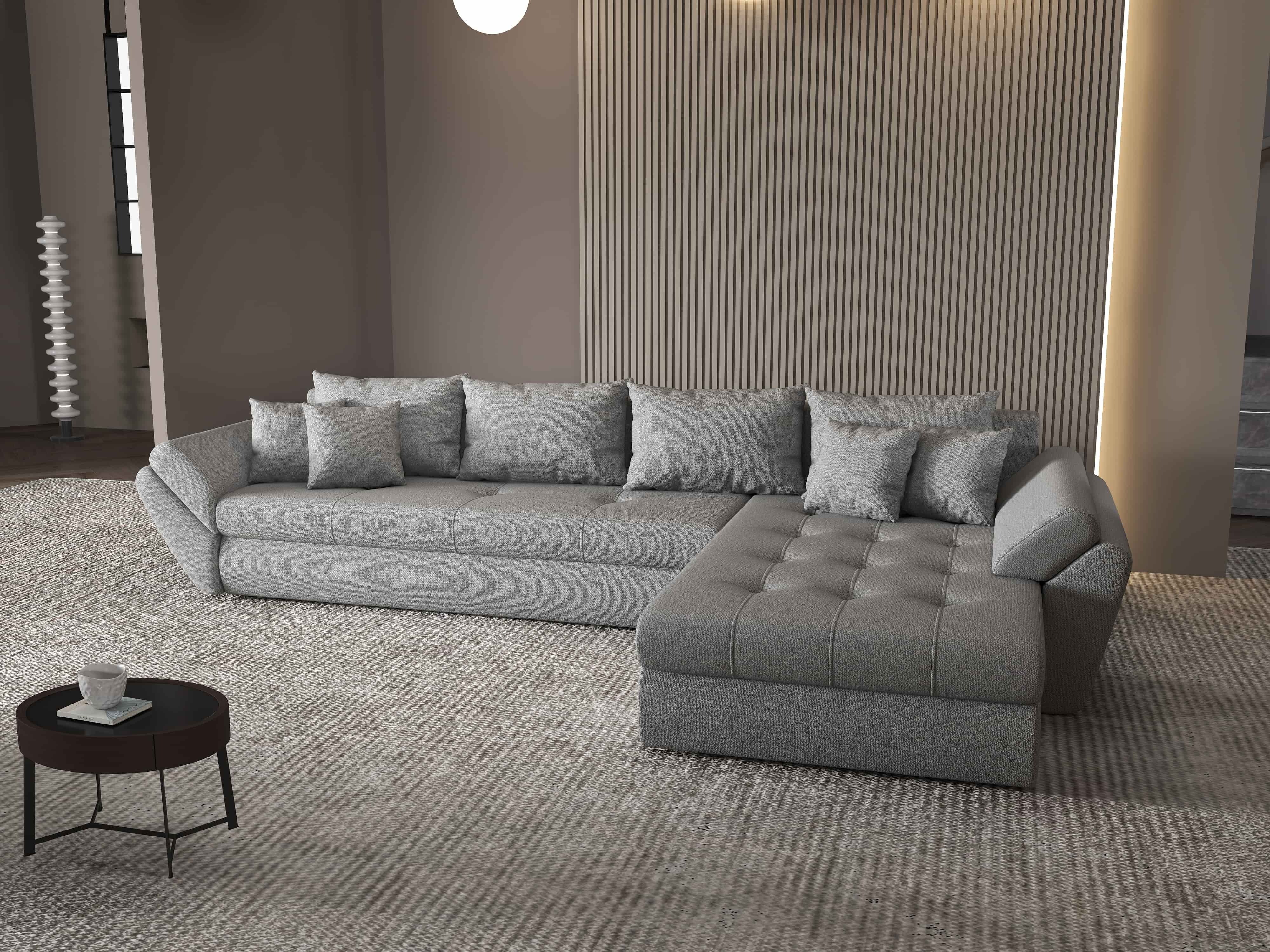 Colțar extensibil dumonde cu ladă de depozitare si sezut confortabil din spuma HR, Loana XL Enjoy Gri II 335x185 cm Fabrica