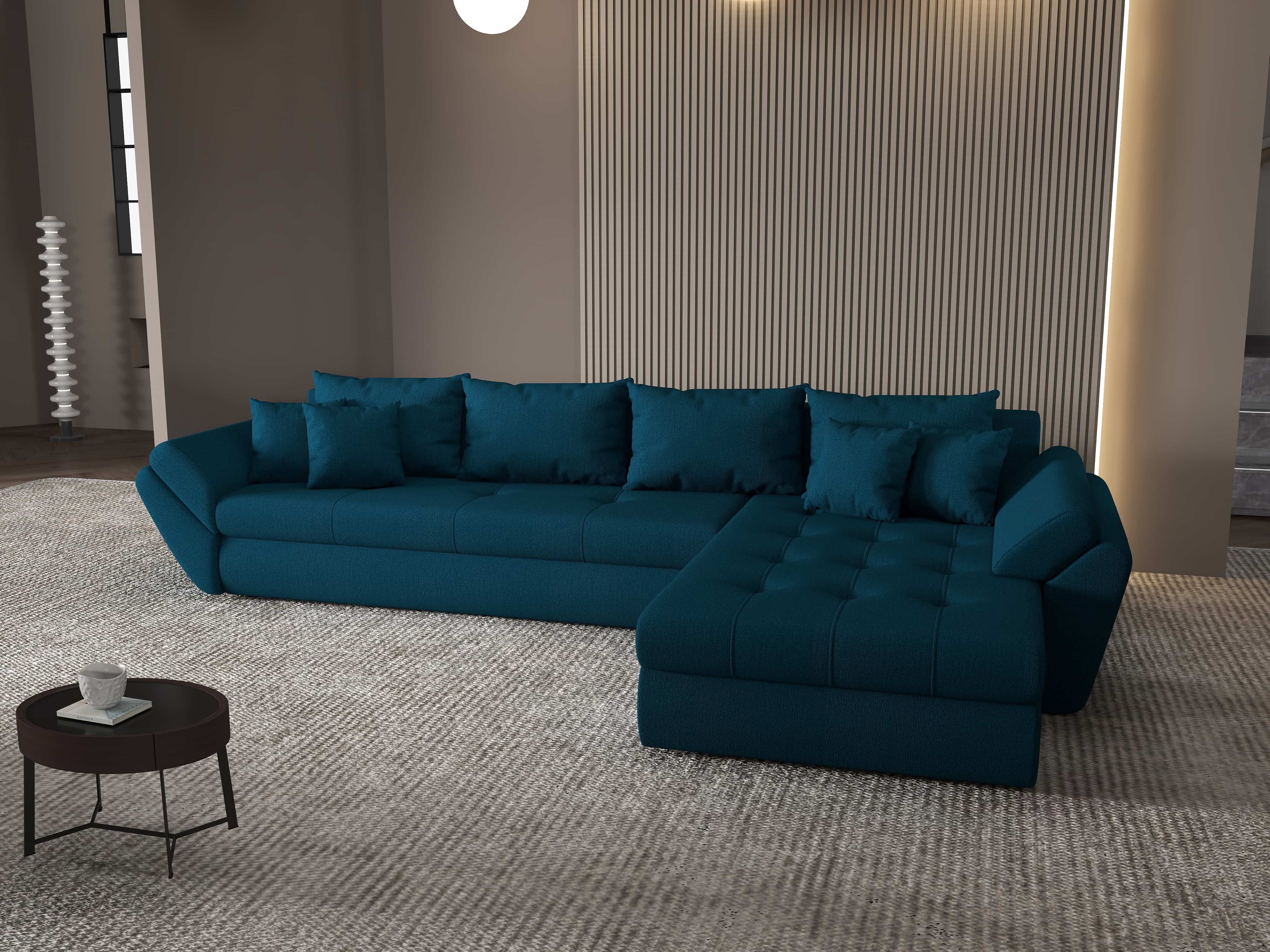 Colțar extensibil dumonde cu ladă de depozitare si sezut confortabil din spuma HR, Loana XL Enjoy Petrol II 335x185 cm Fabrica