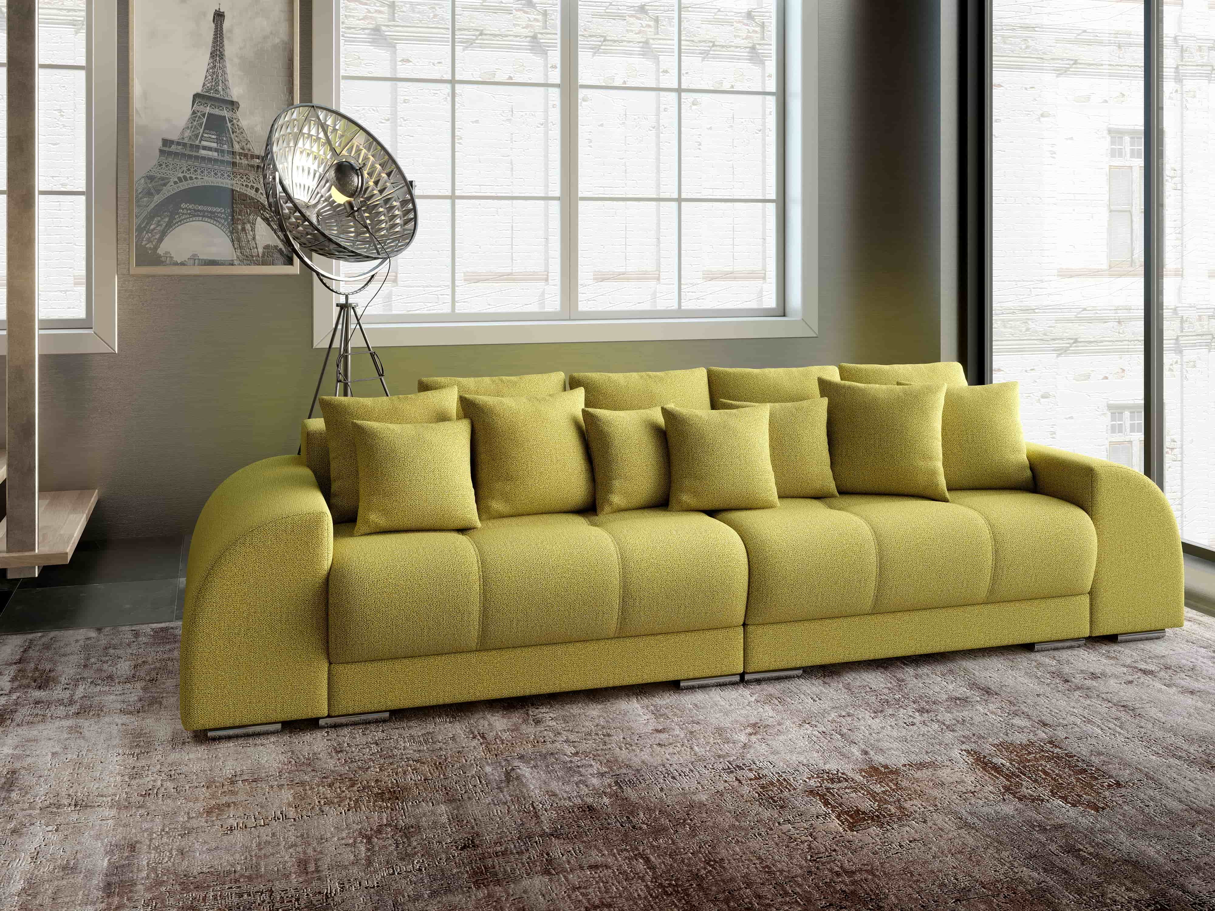 Canapea extensibilă dumonde cu 2 lăzi de depozitare si sezut confortabil din spuma HR, Big Sofa Verona Green Lux 310x100 cm Fabrica