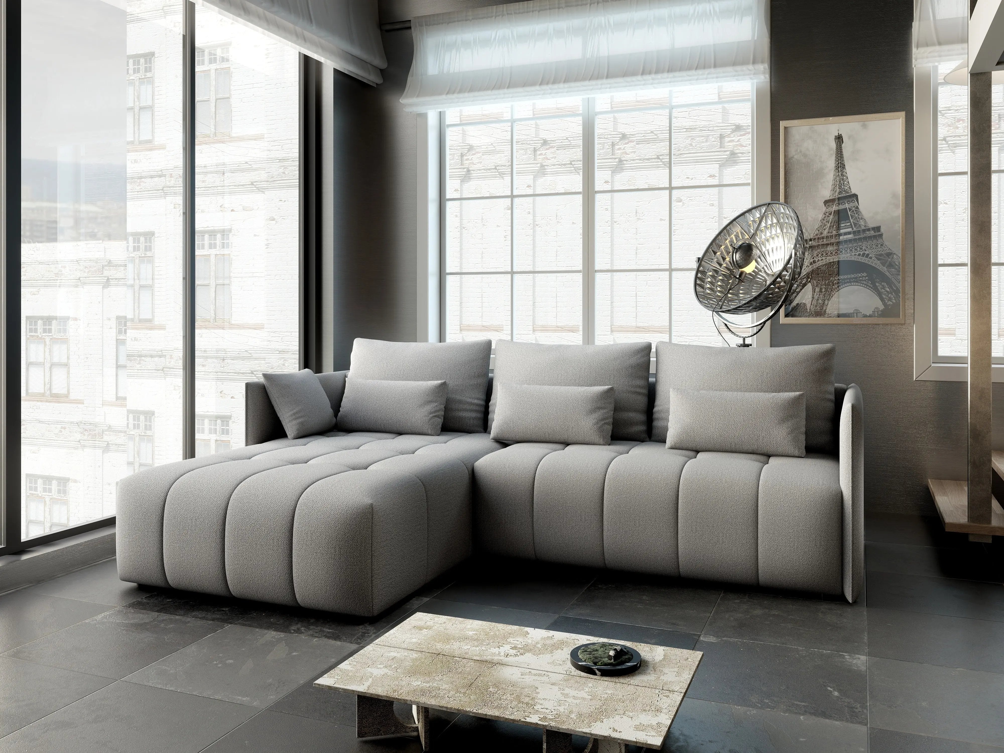 Colțar extensibil dumonde cu ladă de depozitare si sezut confortabil din spuma HR, Malta Enjoy Silver 235x185 cm Fabrica