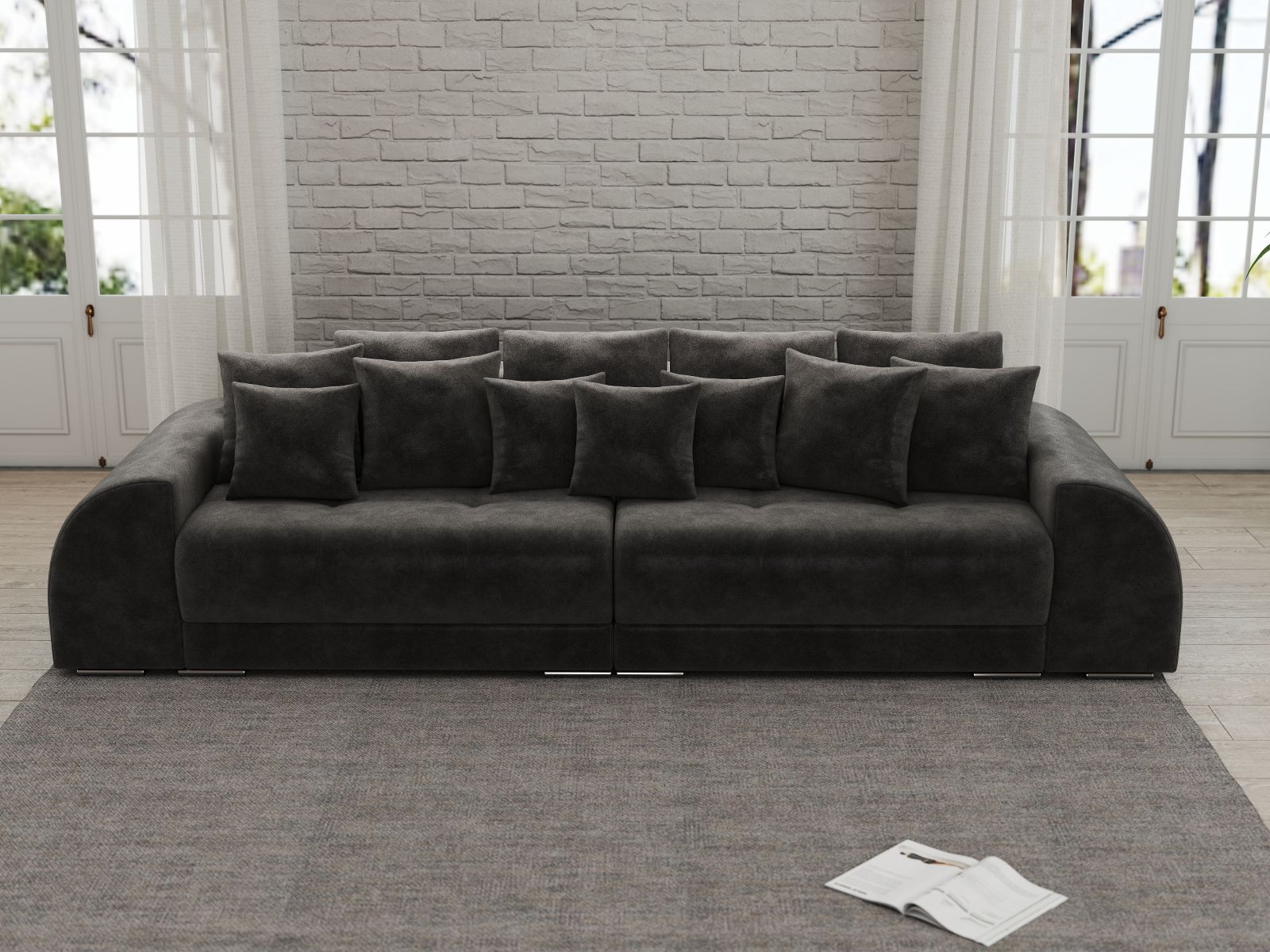 Canapea extensibilă dumonde cu 2 lăzi de depozitare si sezut confortabil din spuma HR, Verona Madagaskar Black 310x100 cm Fabrica
