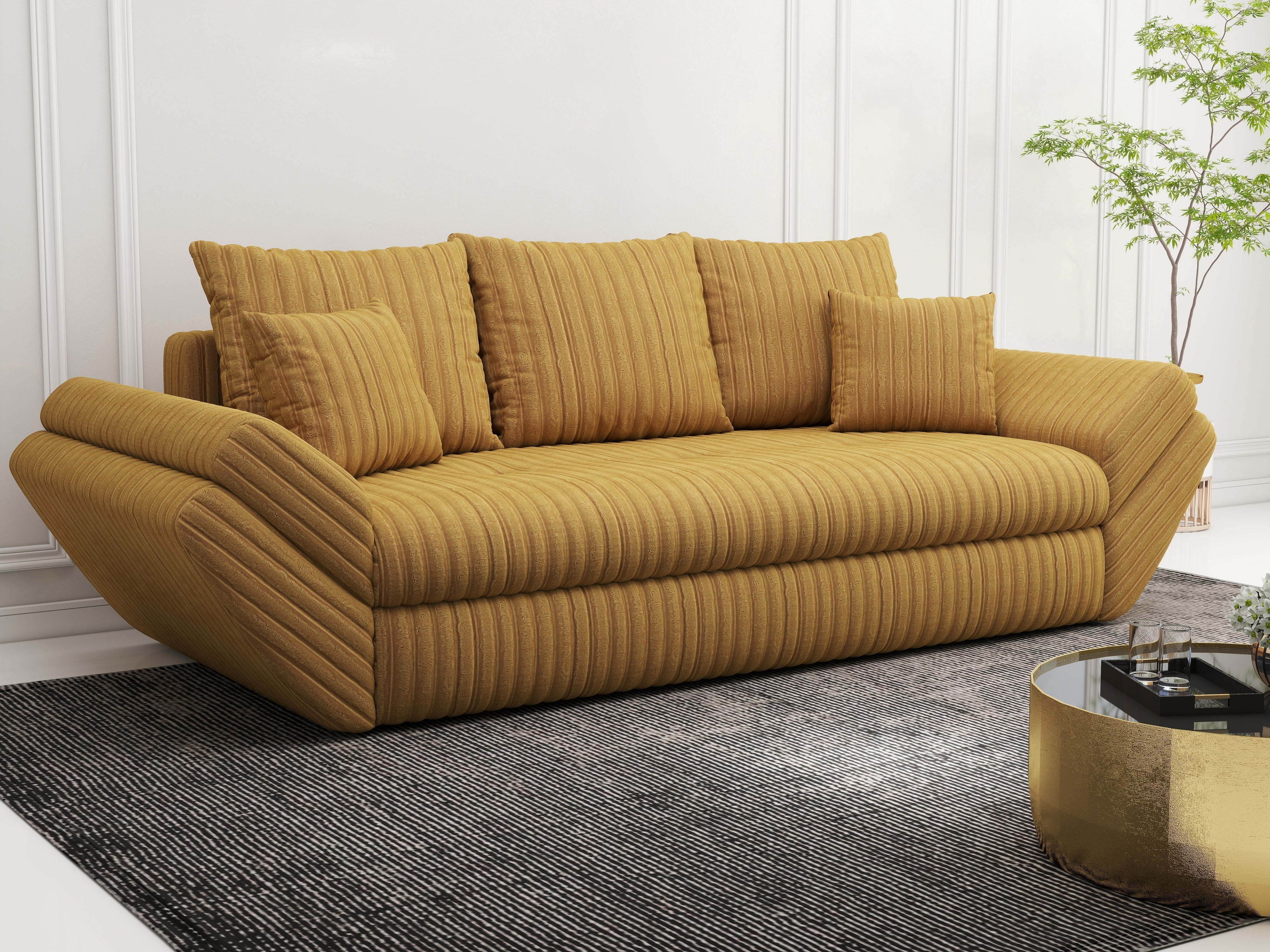 Canapea extensibilă dumonde cu ladă de depozitare si sezut confortabil din spuma HR, Loana Ambience Mustar 250x100 cm Fabrica