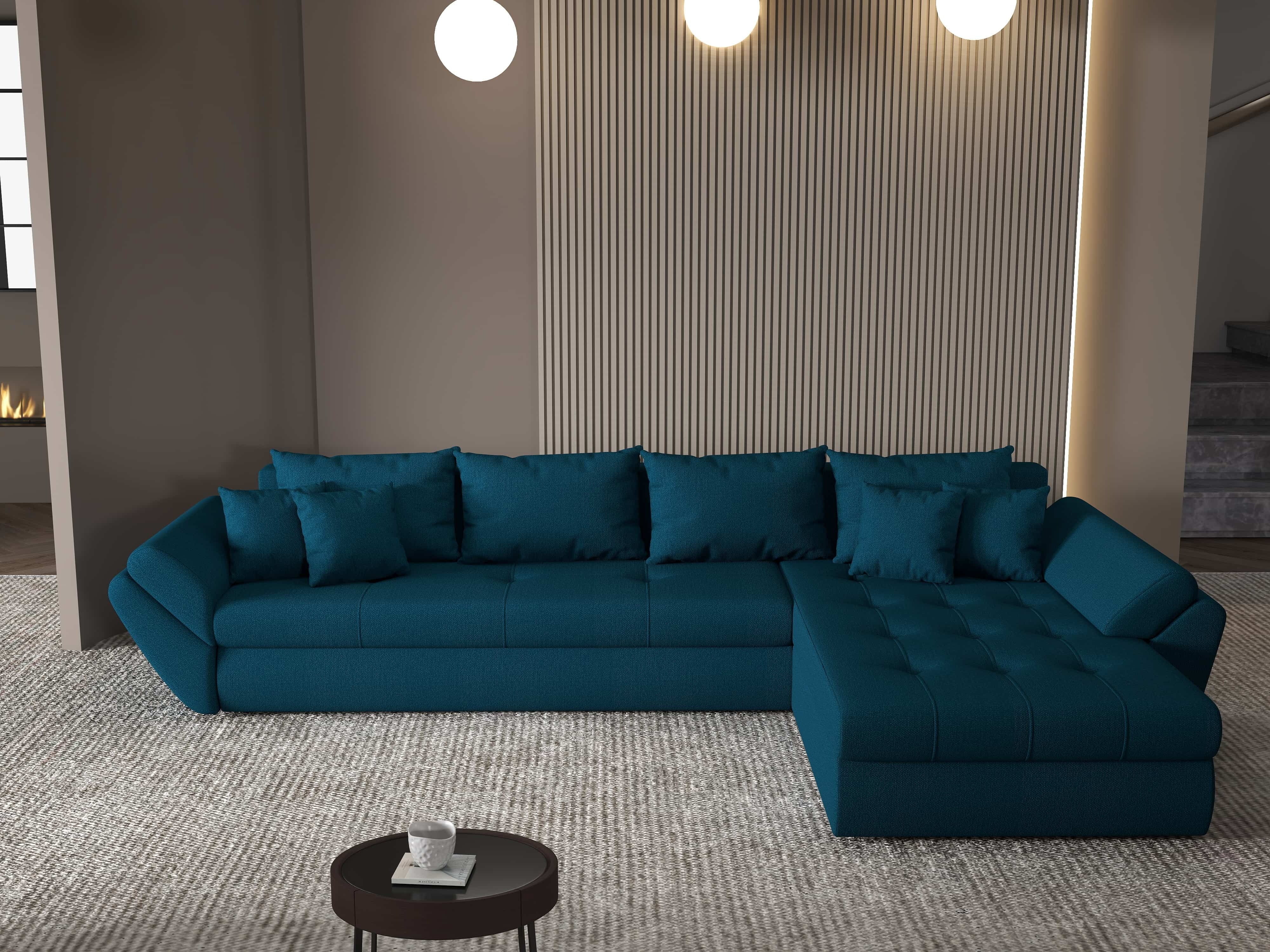 Colțar extensibil dumonde cu ladă de depozitare si sezut confortabil din spuma HR, Loana XL Enjoy Petrol II 335x185 cm Fabrica