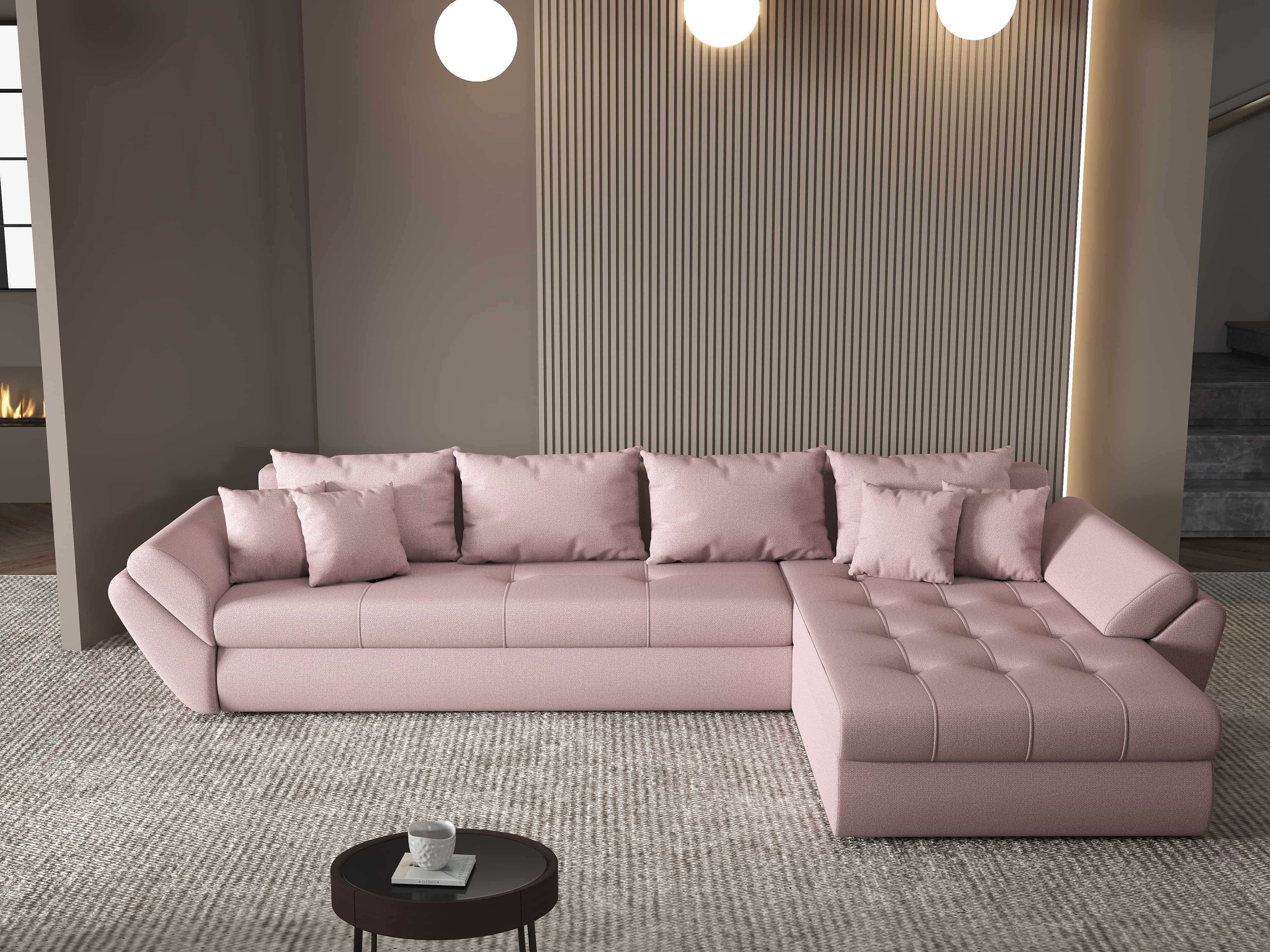 Colțar extensibil dumonde cu ladă de depozitare si sezut confortabil din spuma HR, Loana XL Enjoy Flamingo II 335x185 cm Fabrica