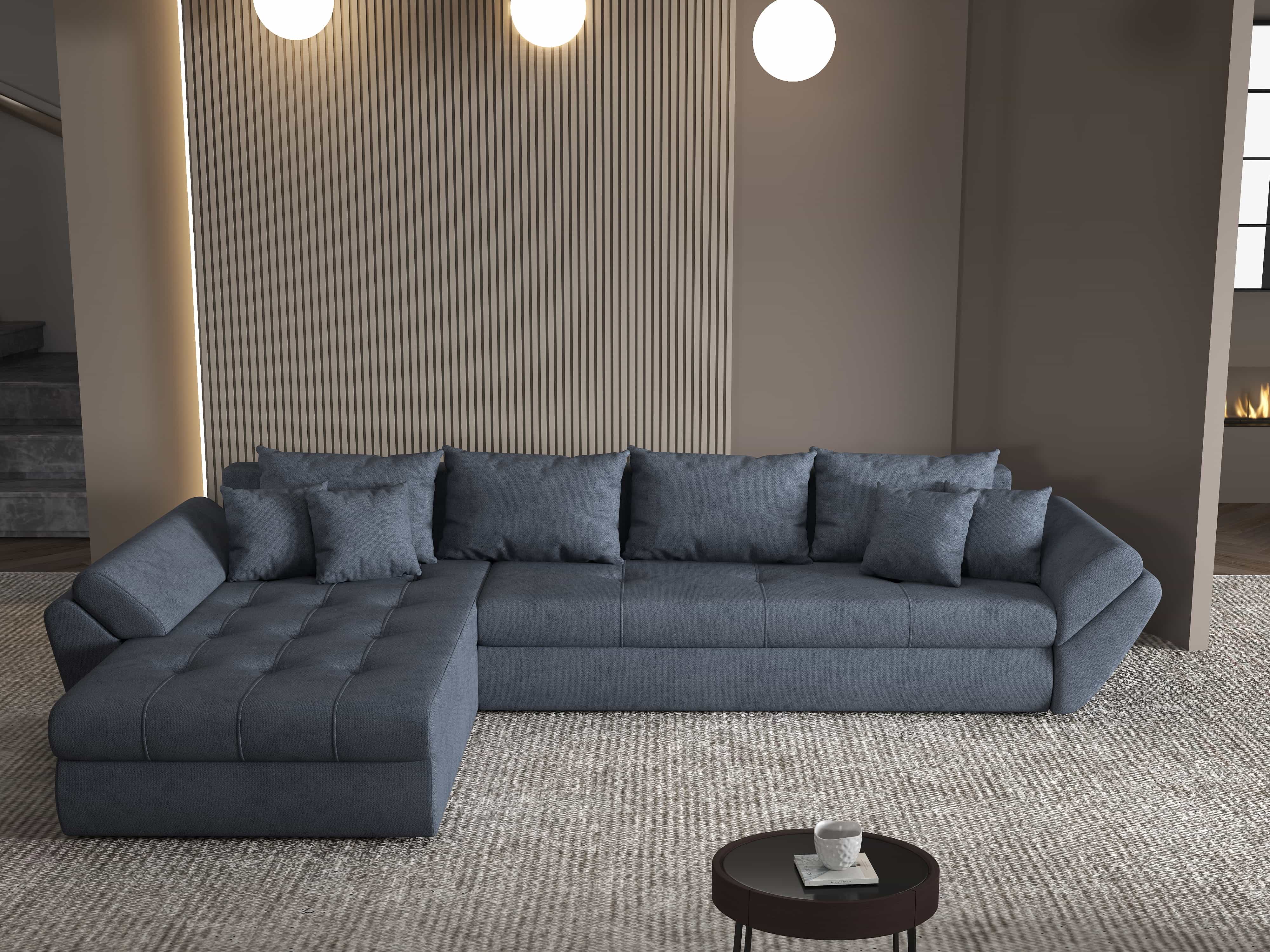 Colțar extensibil dumonde cu ladă de depozitare si sezut confortabil din spuma HR, Loana XL Enjoy Antracit 335x185 cm Fabrica