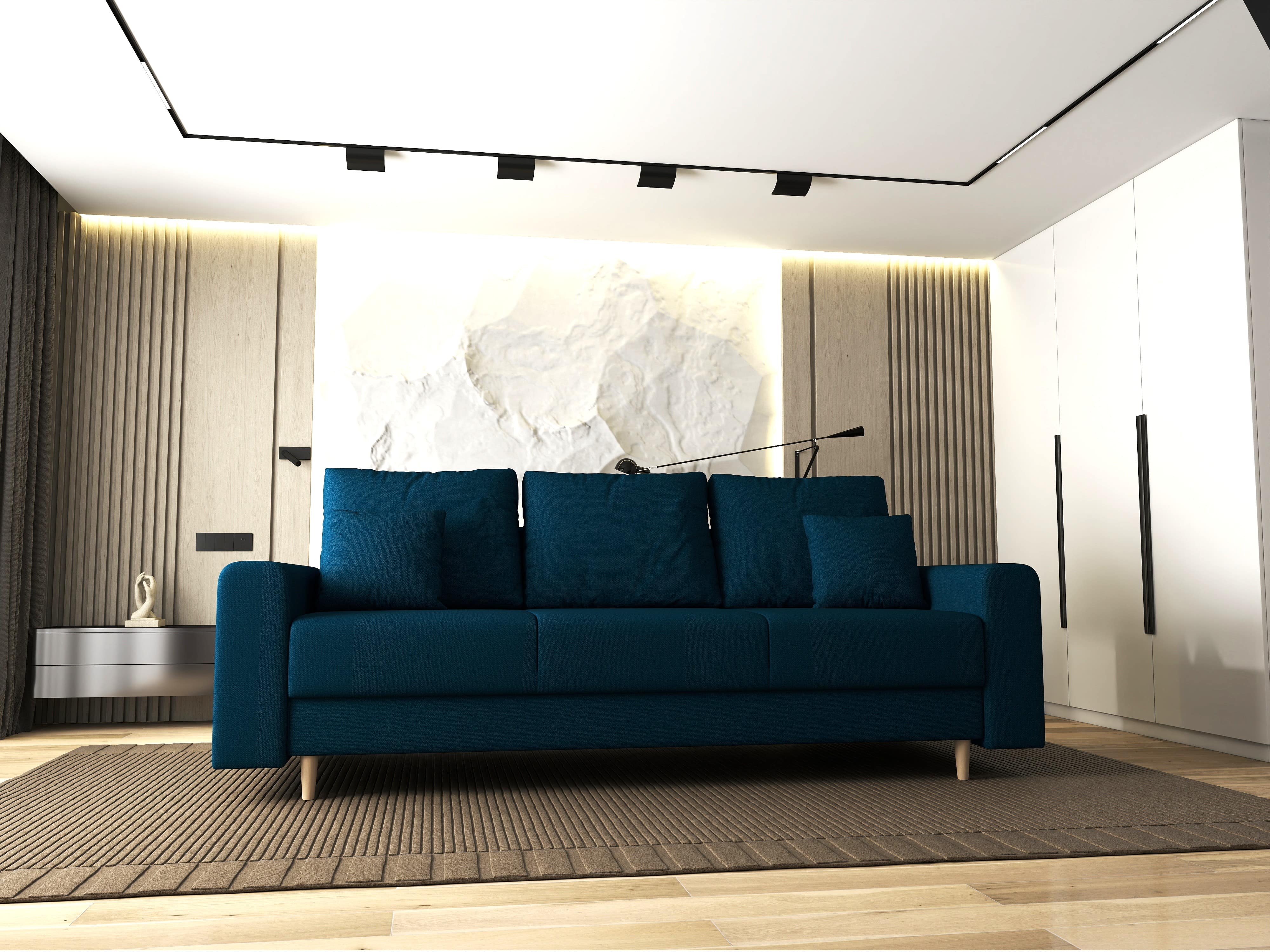 Canapea extensibilă dumonde cu ladă de depozitare si sezut confortabil din spuma HR, Kronos Enjoy Petrol 210x100 cm fabrica
