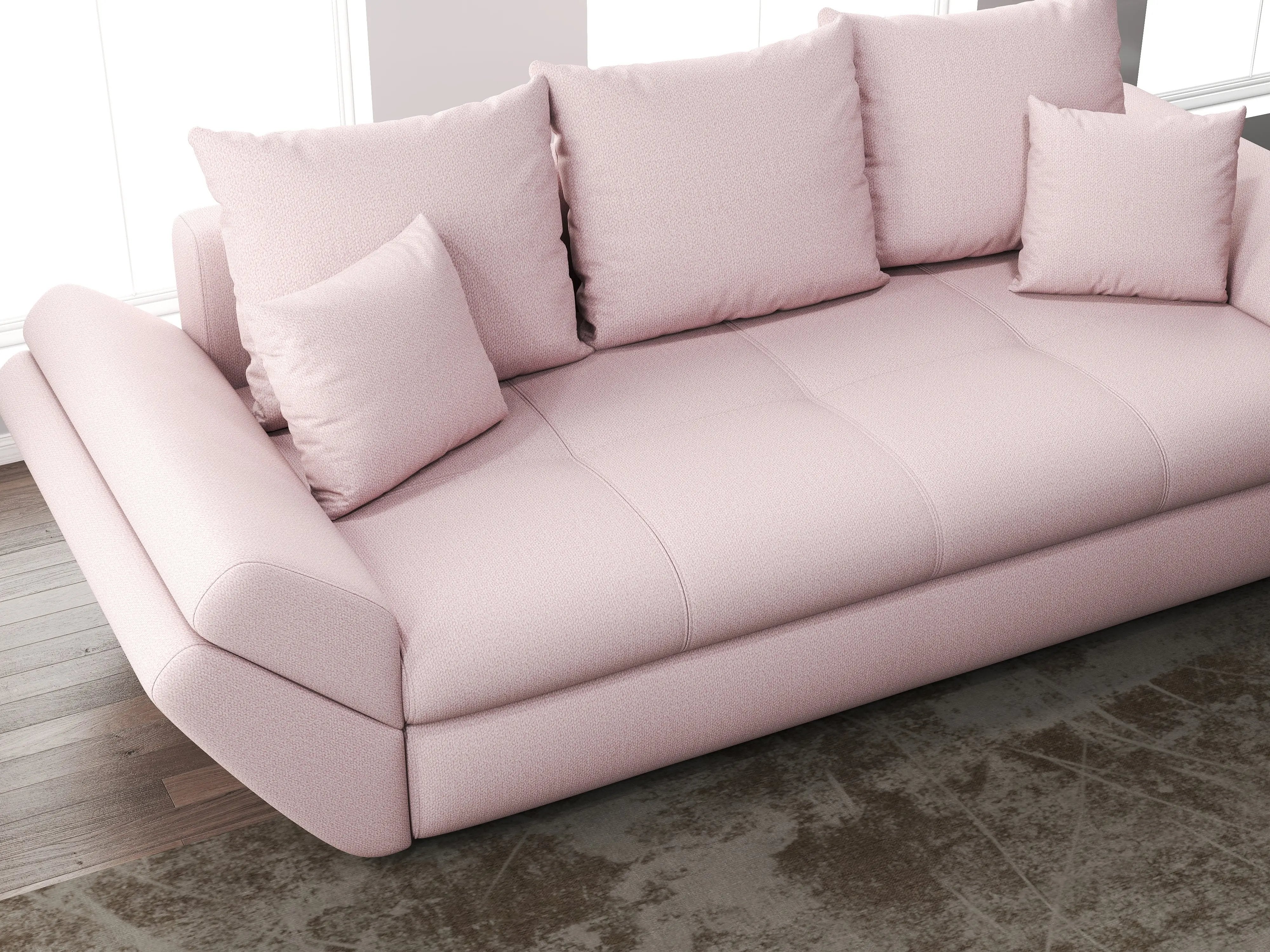 Canapea extensibilă dumonde cu ladă de depozitare si sezut confortabil din spuma HR, Loana Enjoy Flamingo 250x100 cm Fabrica