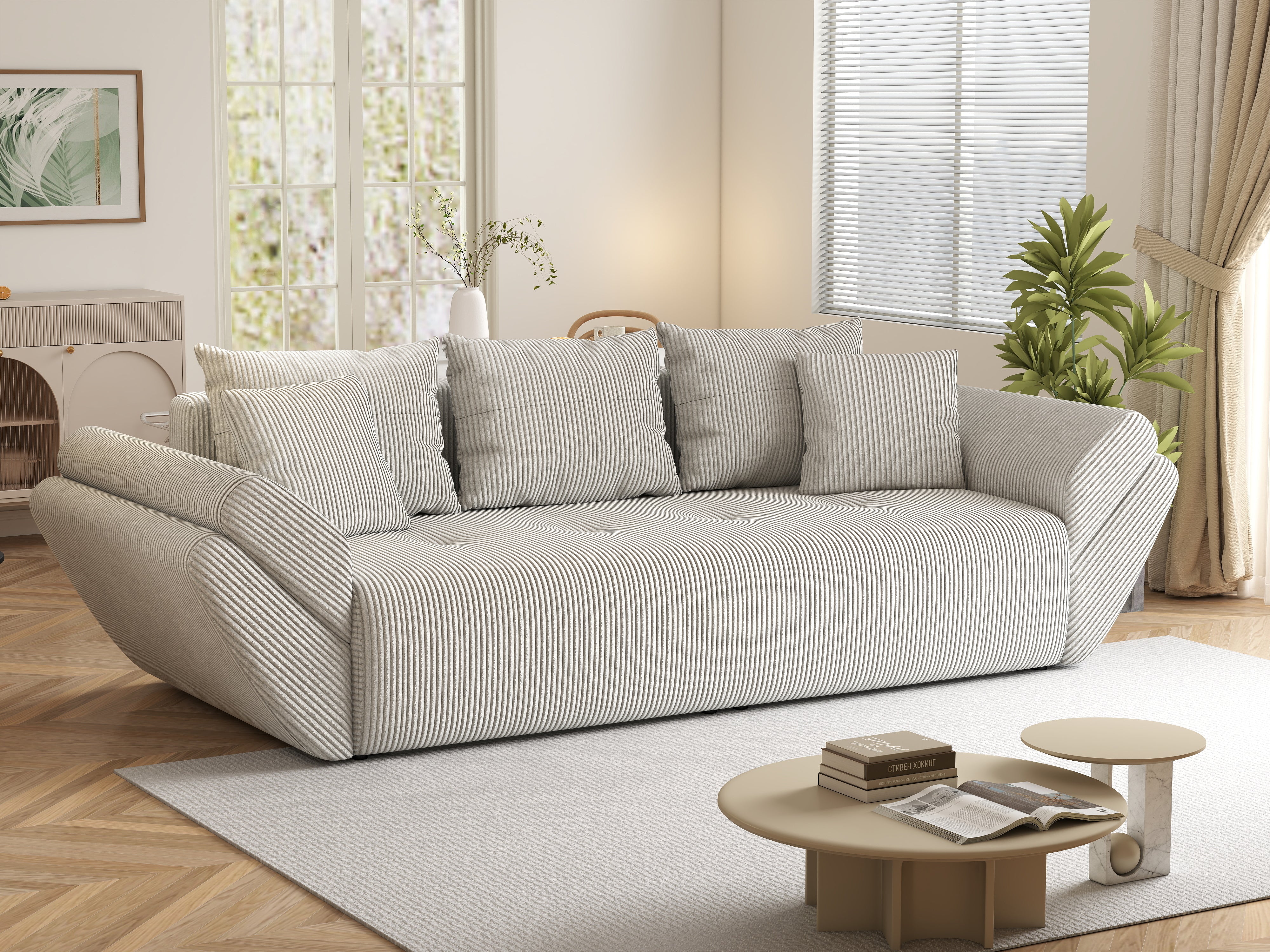 Canapea extensibilă dumonde cu ladă de depozitare si sezut confortabil din spuma HR, Berlin Zoom Crem 250x100 cm Fabrica