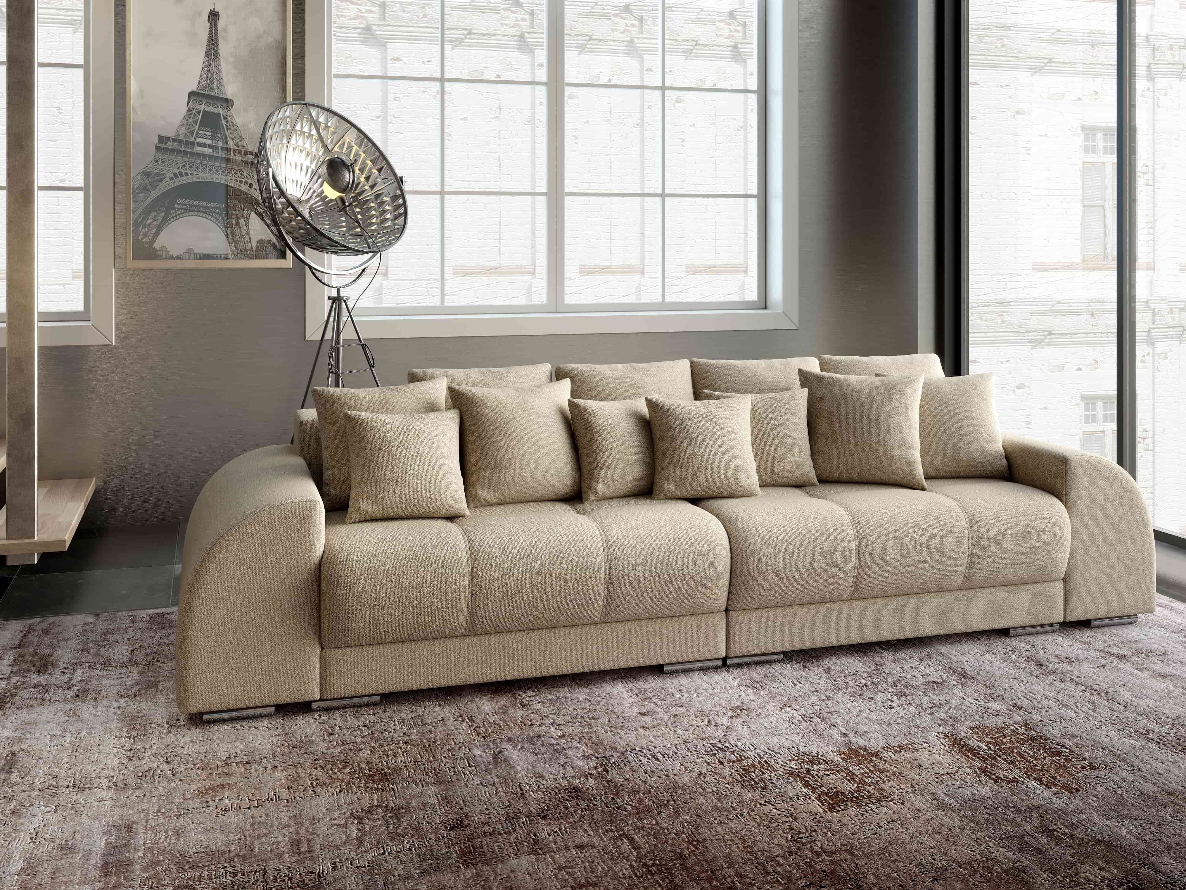 Canapea extensibilă dumonde cu 2 lăzi de depozitare si sezut confortabil din spuma HR, Verona Enjoy Camel 310x100 cm Fabrica