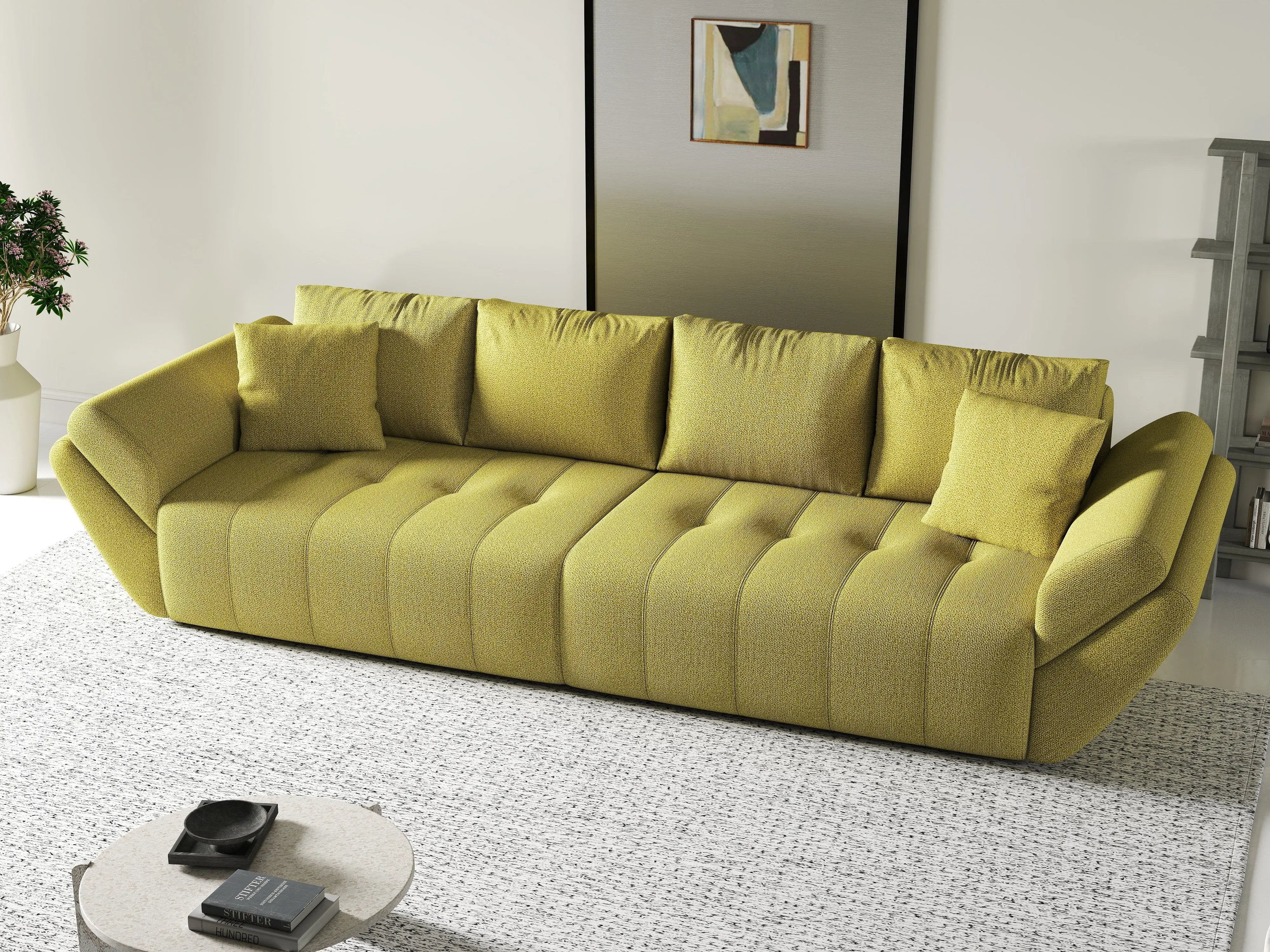 Canapea extensibilă dumonde cu ladă de depozitare si sezut confortabil din spuma HR, Berlin Enjoy Green 300x100 cm Fabrica