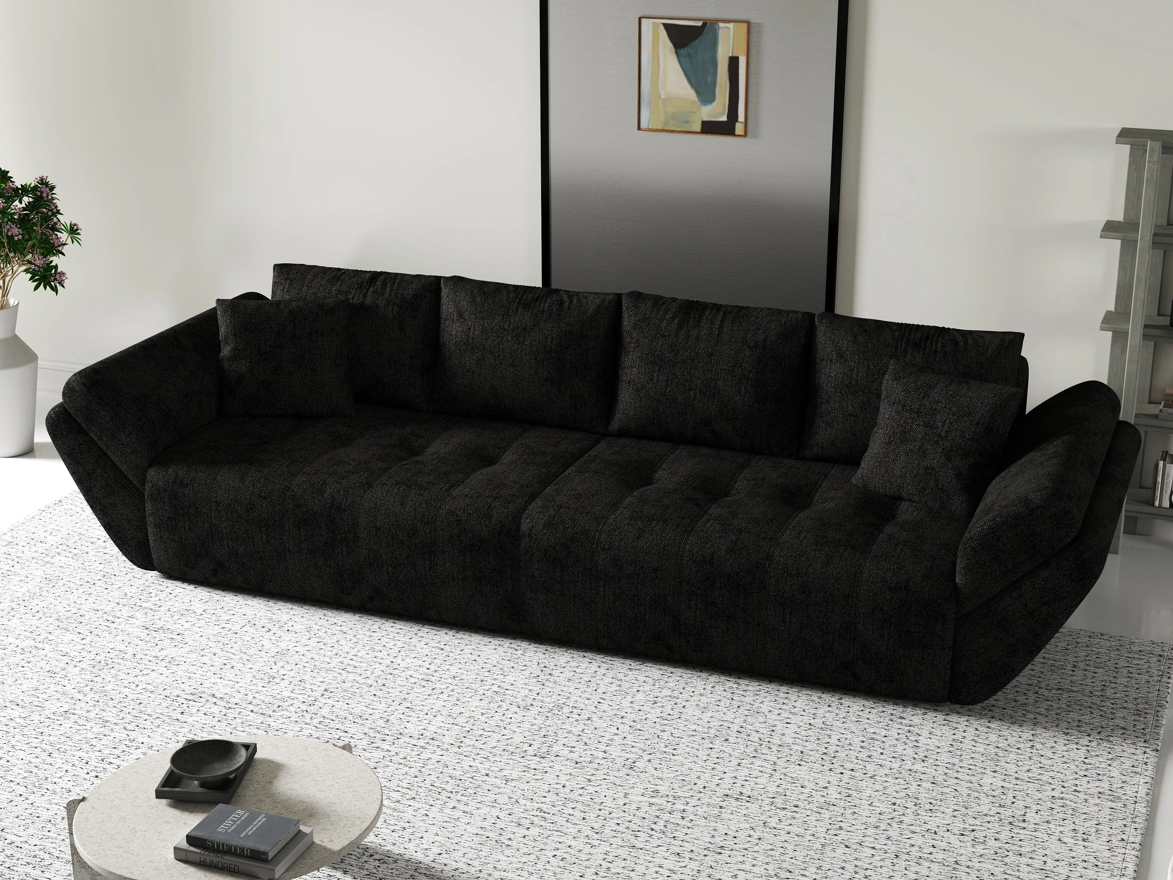 Canapea extensibilă dumonde cu ladă de depozitare si sezut confortabil din spuma HR, Berlin Enjoy Black 300x100 cm Fabrica