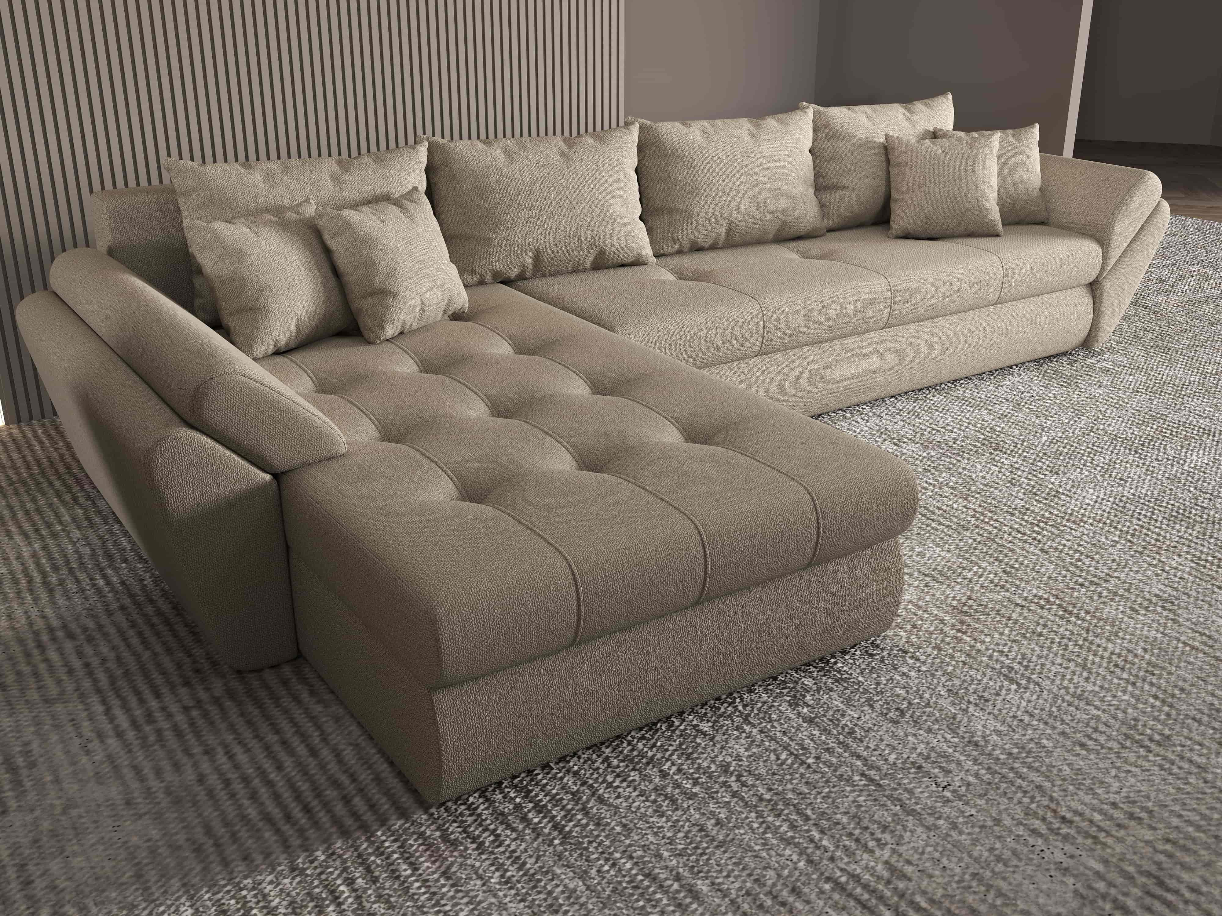Colțar extensibil dumonde cu ladă de depozitare si sezut confortabil din spuma HR, Loana XL Enjoy Camel 335x185 cm Fabrica