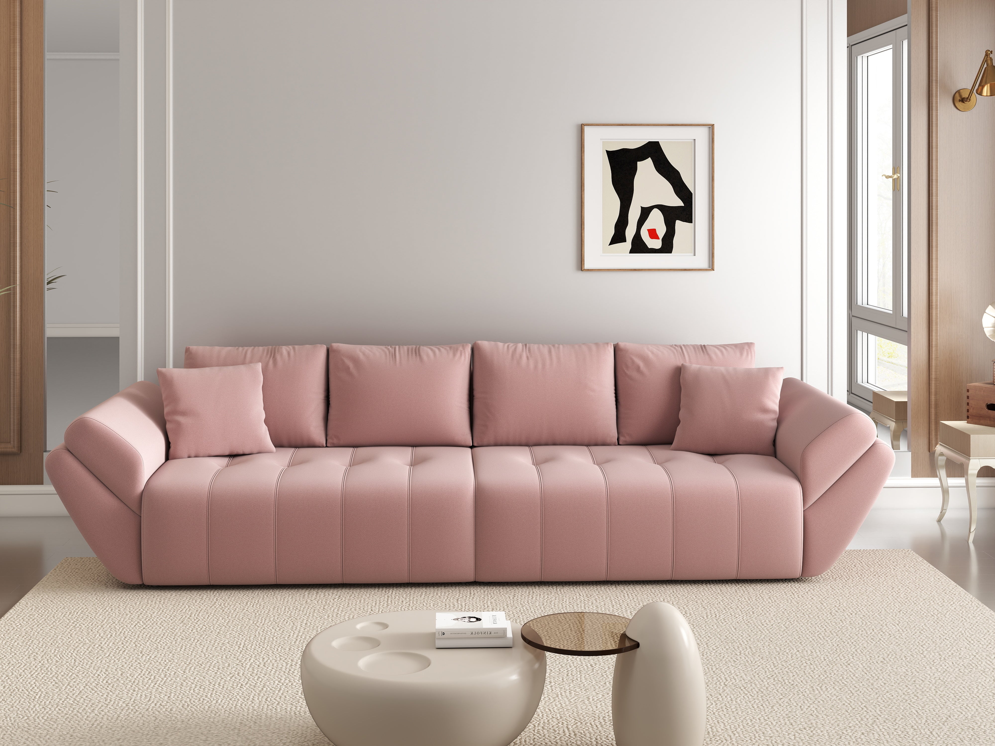 Canapea extensibilă dumonde cu ladă de depozitare si sezut confortabil din spuma HR, Berlin Royal Pink 300x100 cm Fabrica