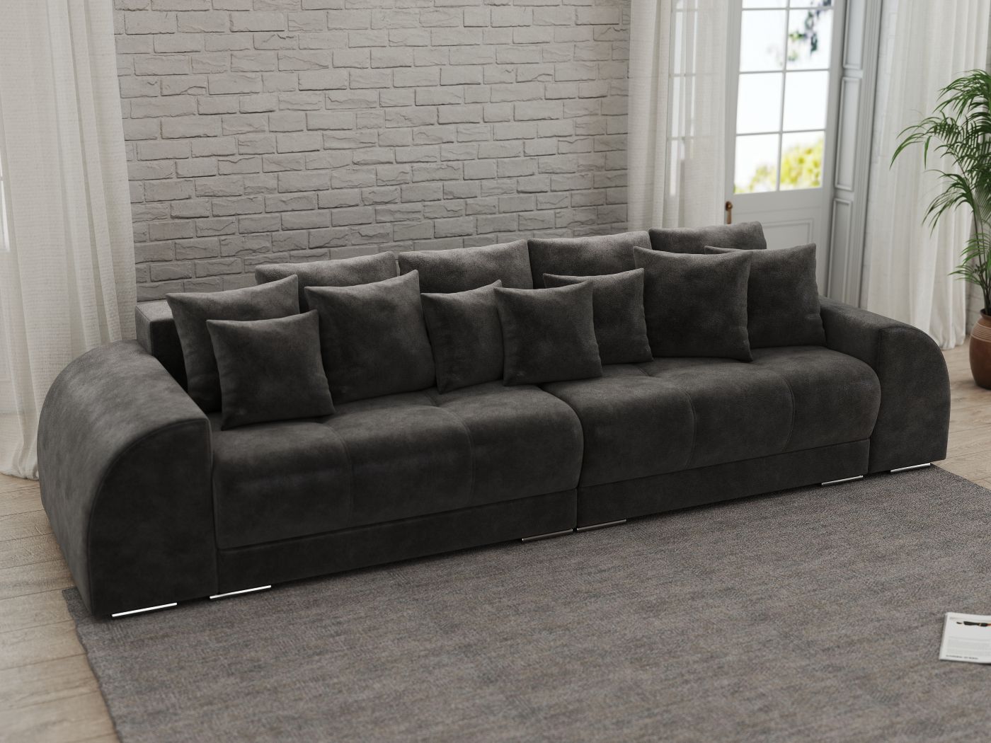 Canapea extensibilă dumonde cu 2 lăzi de depozitare si sezut confortabil din spuma HR, Verona Madagaskar Black 310x100 cm Fabrica