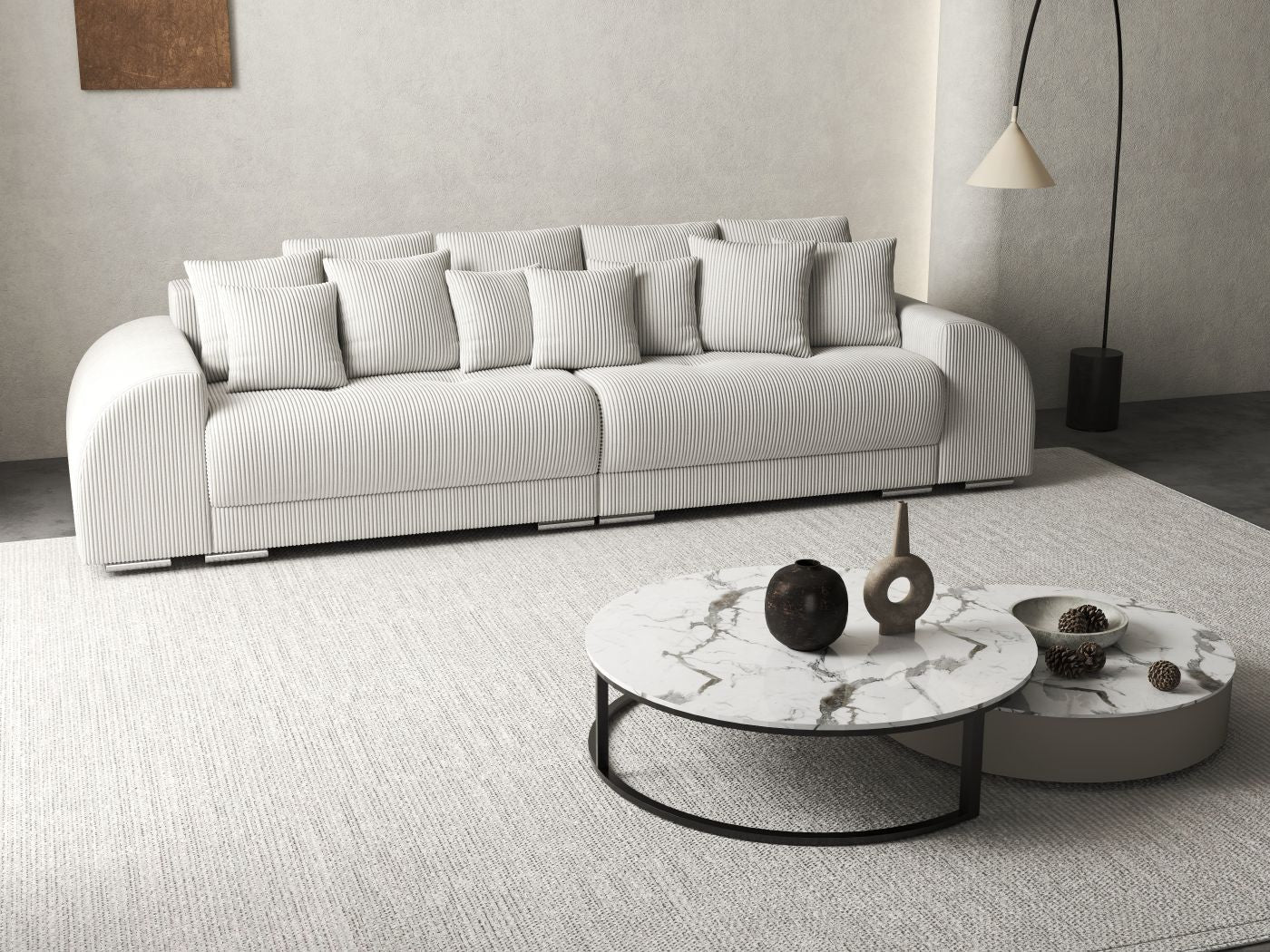Canapea extensibilă dumonde cu 2 lăzi de depozitare si sezut confortabil din spuma HR, Verona Zoom Cream 310x100 cm Fabrica