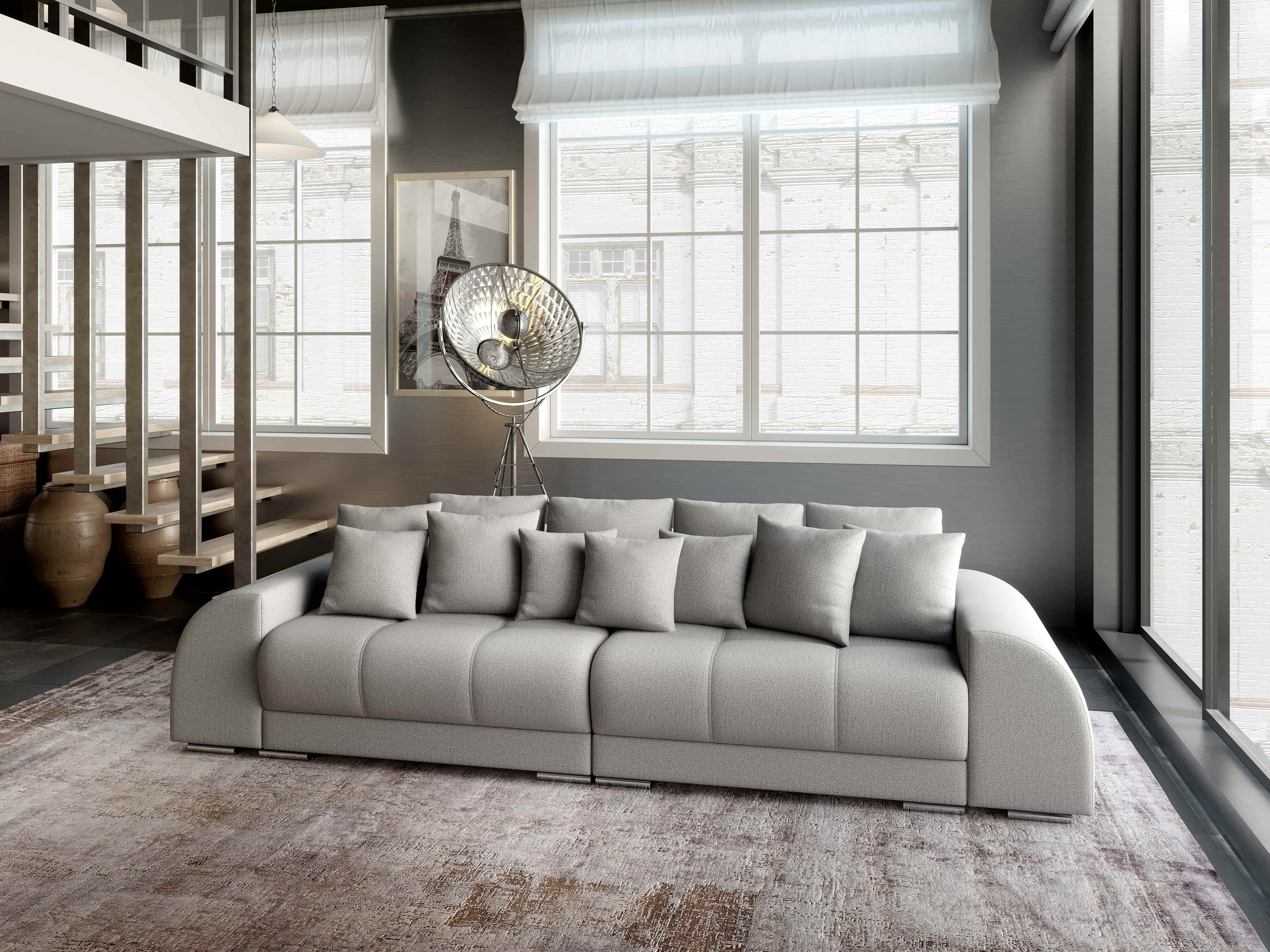 Canapea extensibilă dumonde cu 2 lăzi de depozitare si sezut confortabil din spuma HR, Verona Enjoy Silver 310x100 cm Fabrica