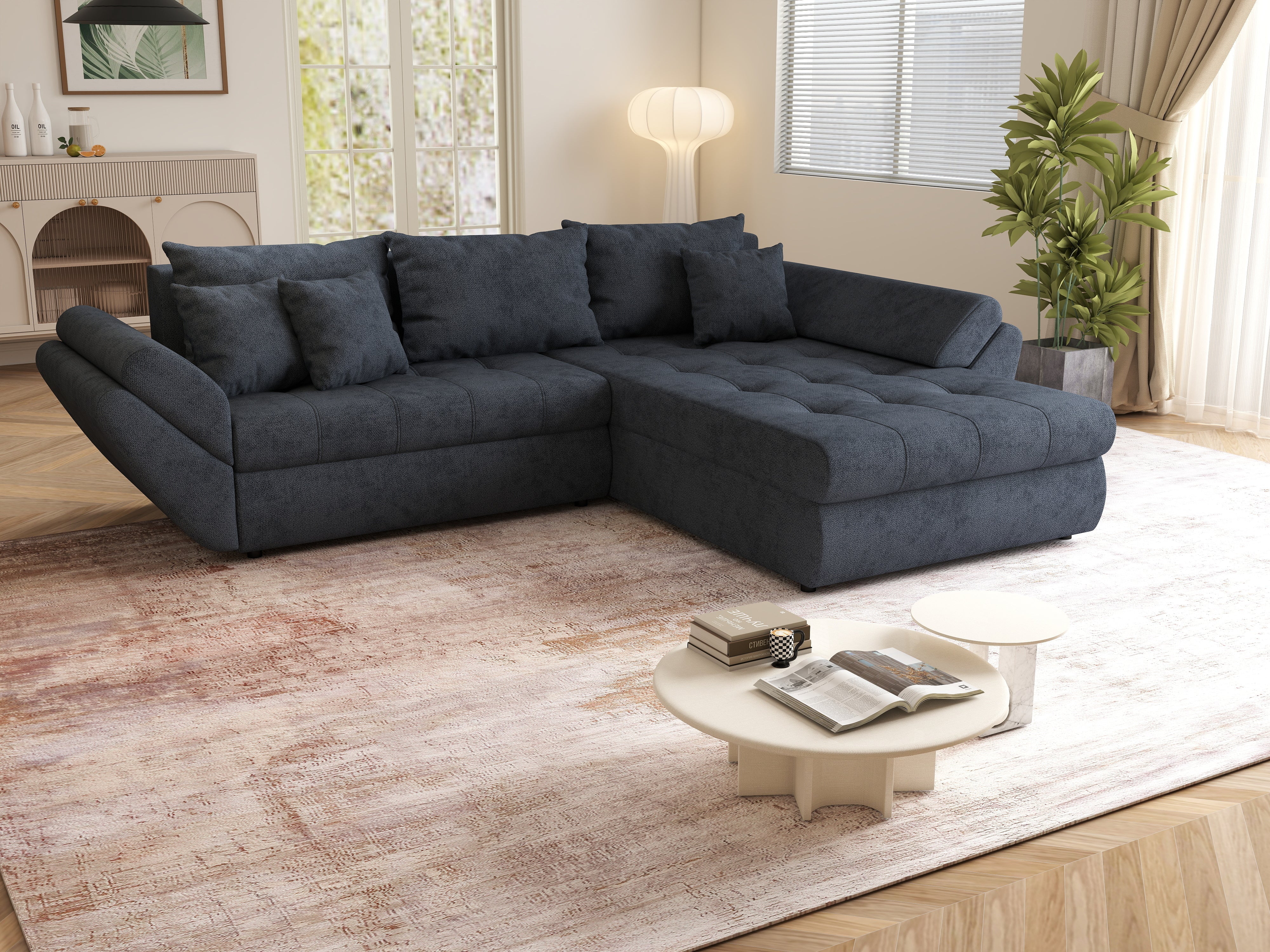 Colțar extensibil dumonde cu ladă de depozitare si sezut confortabil din spuma HR, Loana Enjoy Antracit II 270x185 cm Fabrica