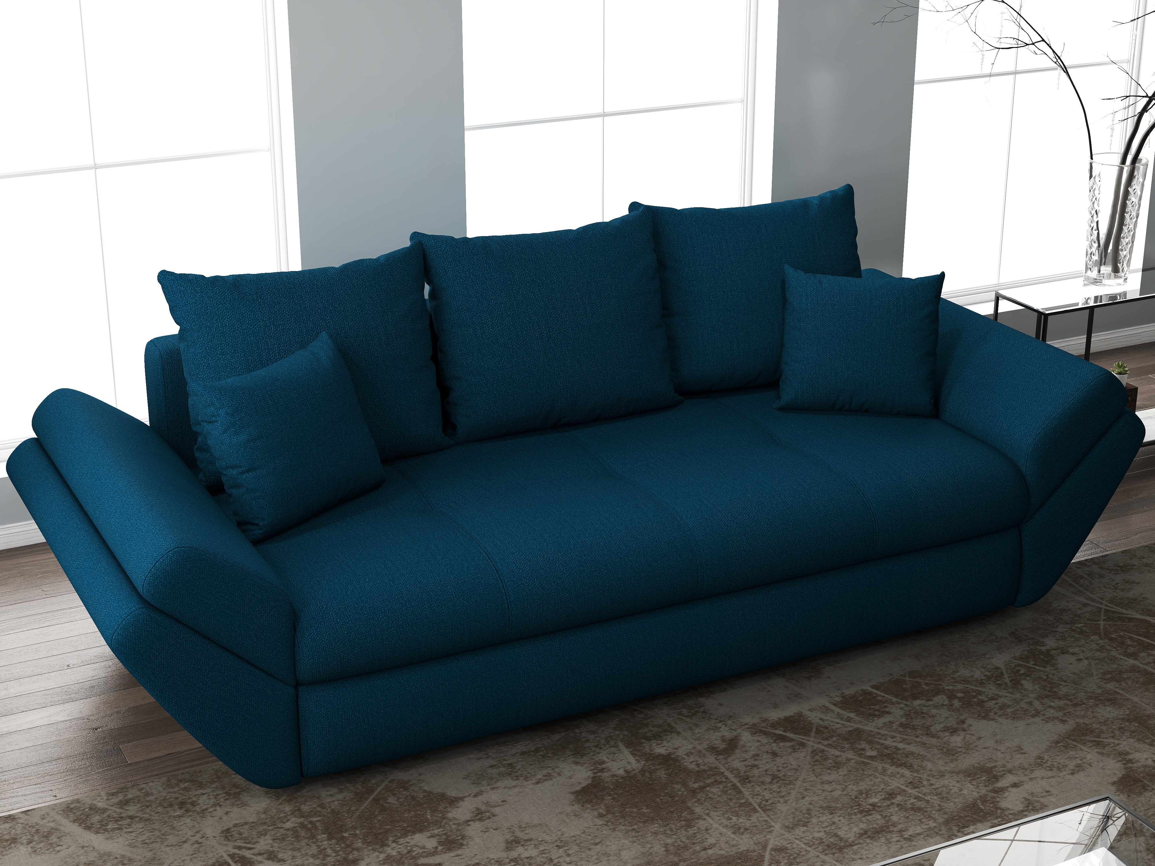 Canapea extensibilă dumonde cu ladă de depozitare si sezut confortabil din spuma HR, Loana Enjoy Petrol 250x100 cm Fabrica