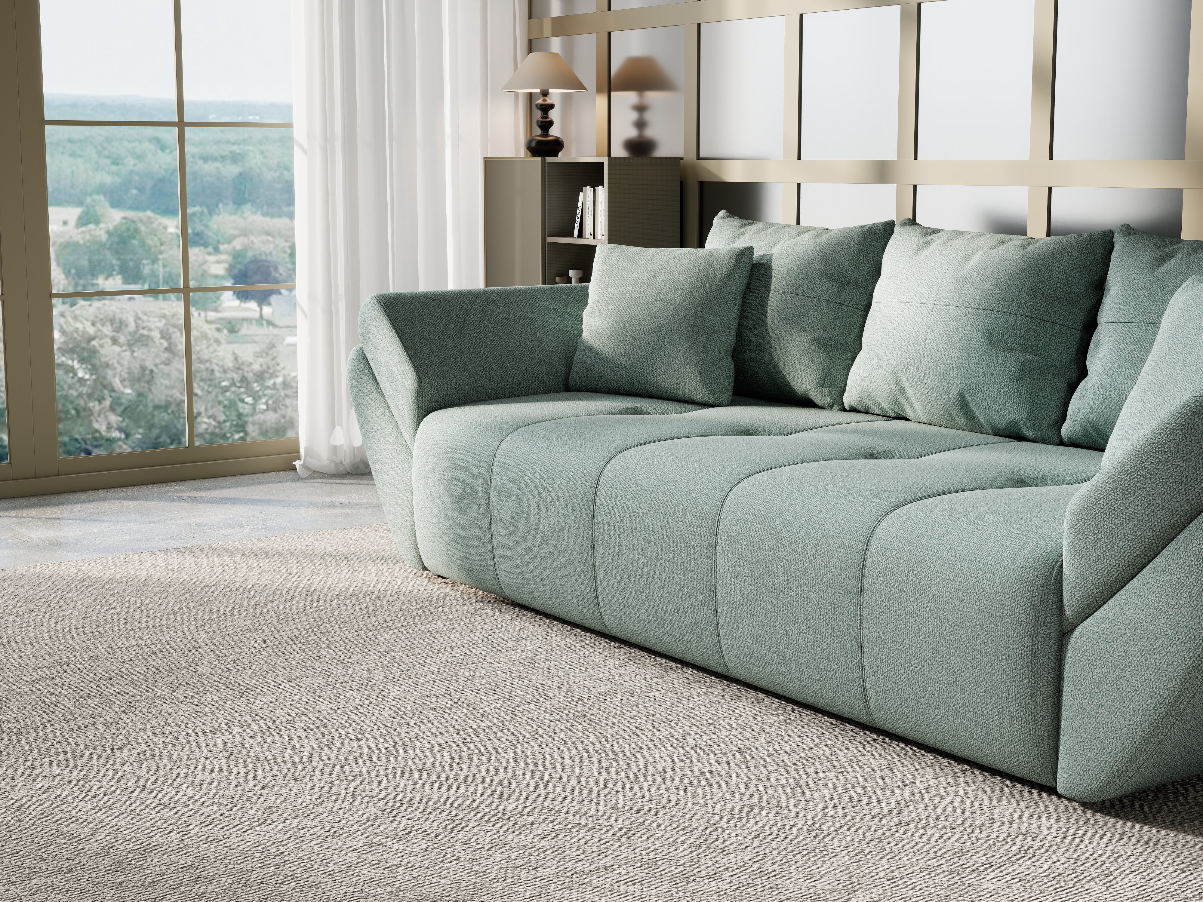 Canapea extensibilă dumonde cu ladă de depozitare si sezut confortabil din spuma HR, Berlin Enjoy Mint 250x100 cm Fabrica