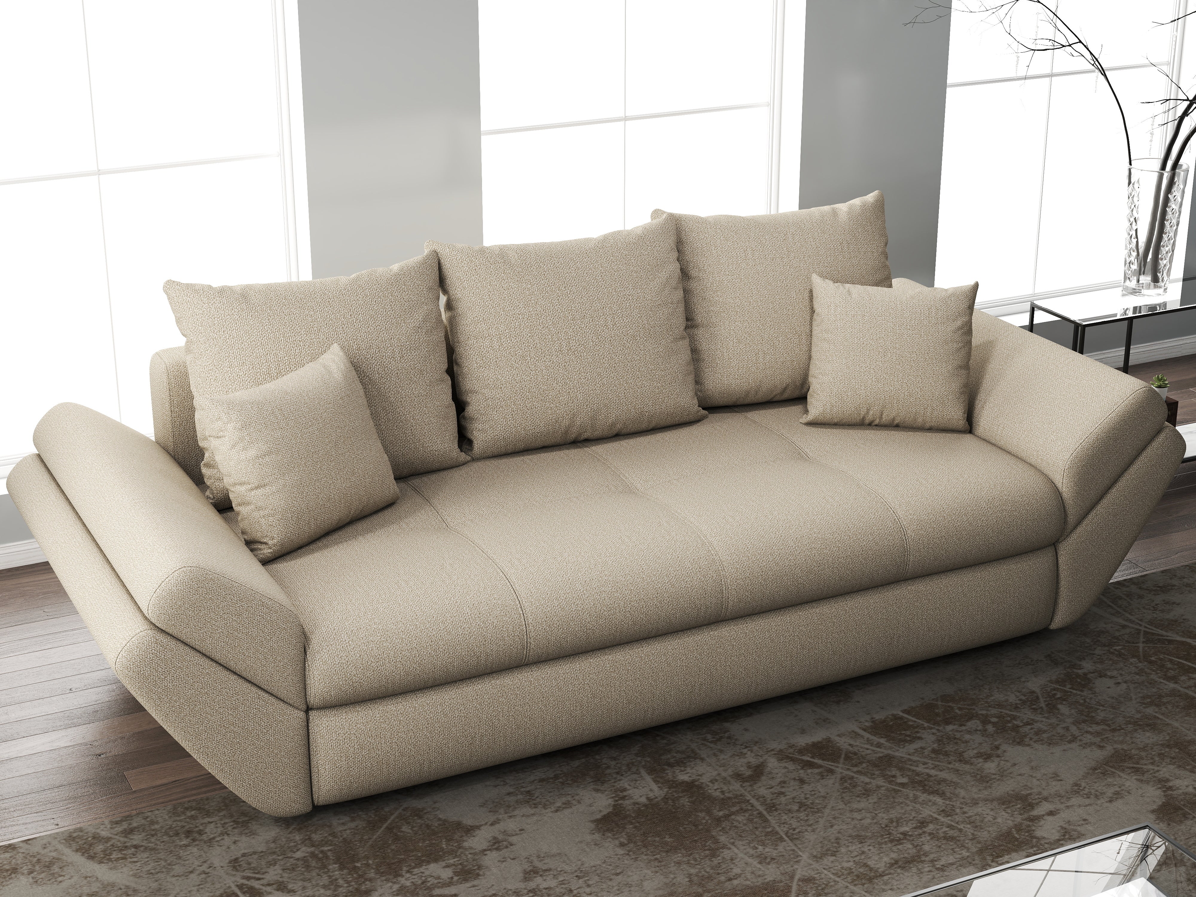 Canapea extensibilă dumonde cu ladă de depozitare si sezut confortabil din spuma HR, Loana Enjoy Camel 250x100 cm Fabrica