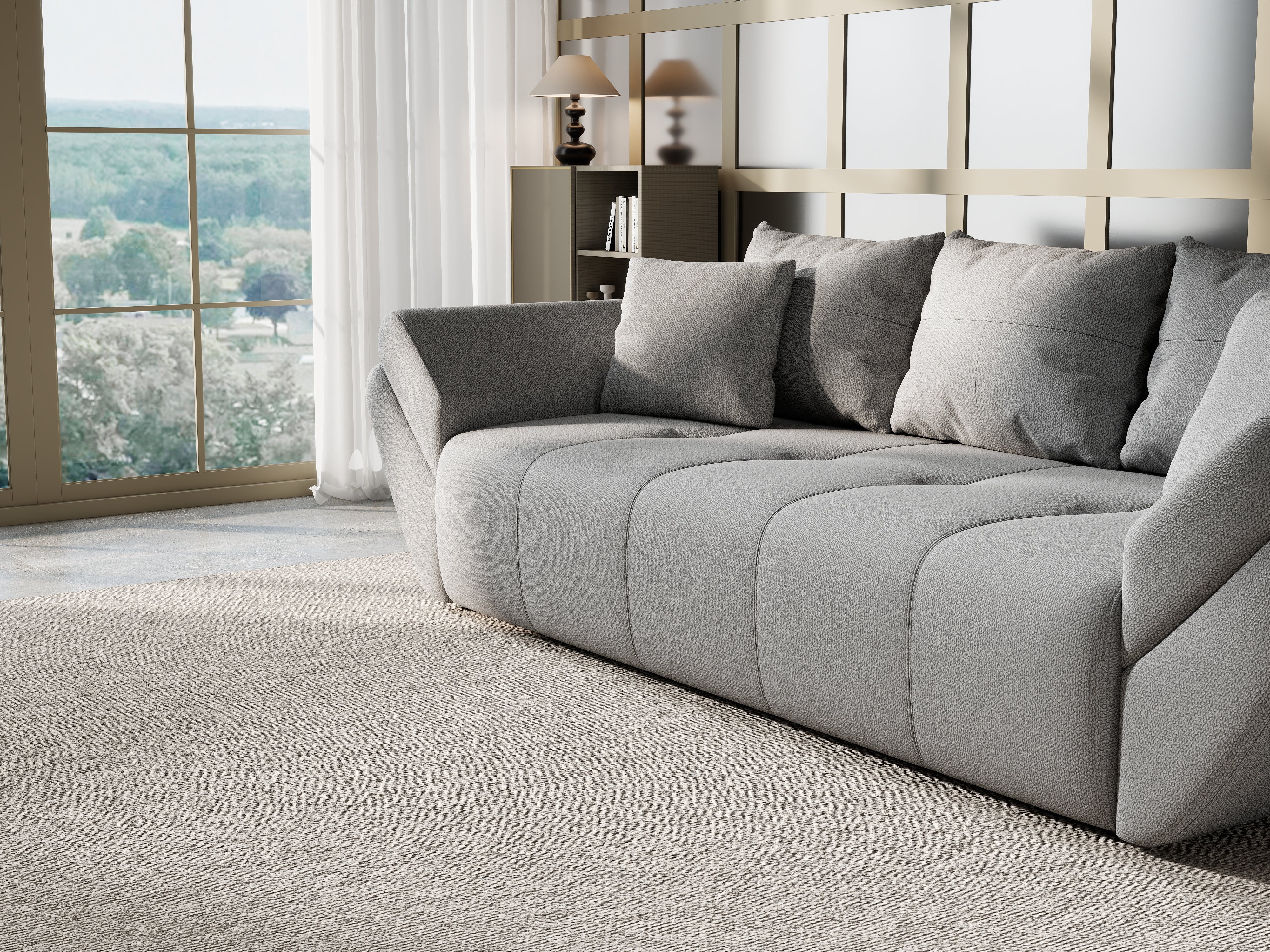 Canapea extensibilă dumonde cu ladă de depozitare si sezut confortabil din spuma HR, Berlin Enjoy Grey 250x100 cm Fabrica