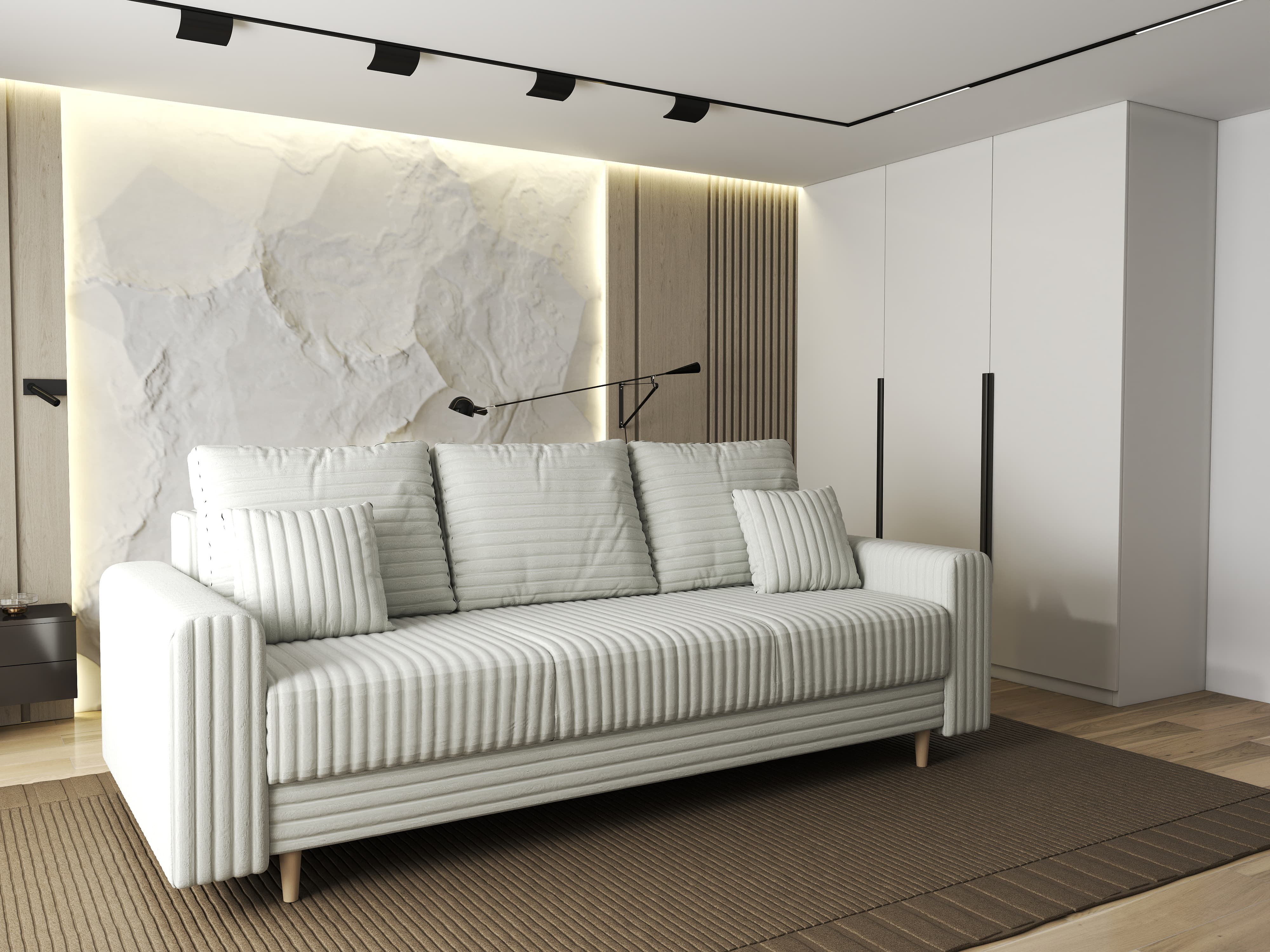 Canapea extensibilă dumonde cu ladă de depozitare si sezut confortabil din spuma HR, Kronos Ambience Ivory 210x100 cm fabrica