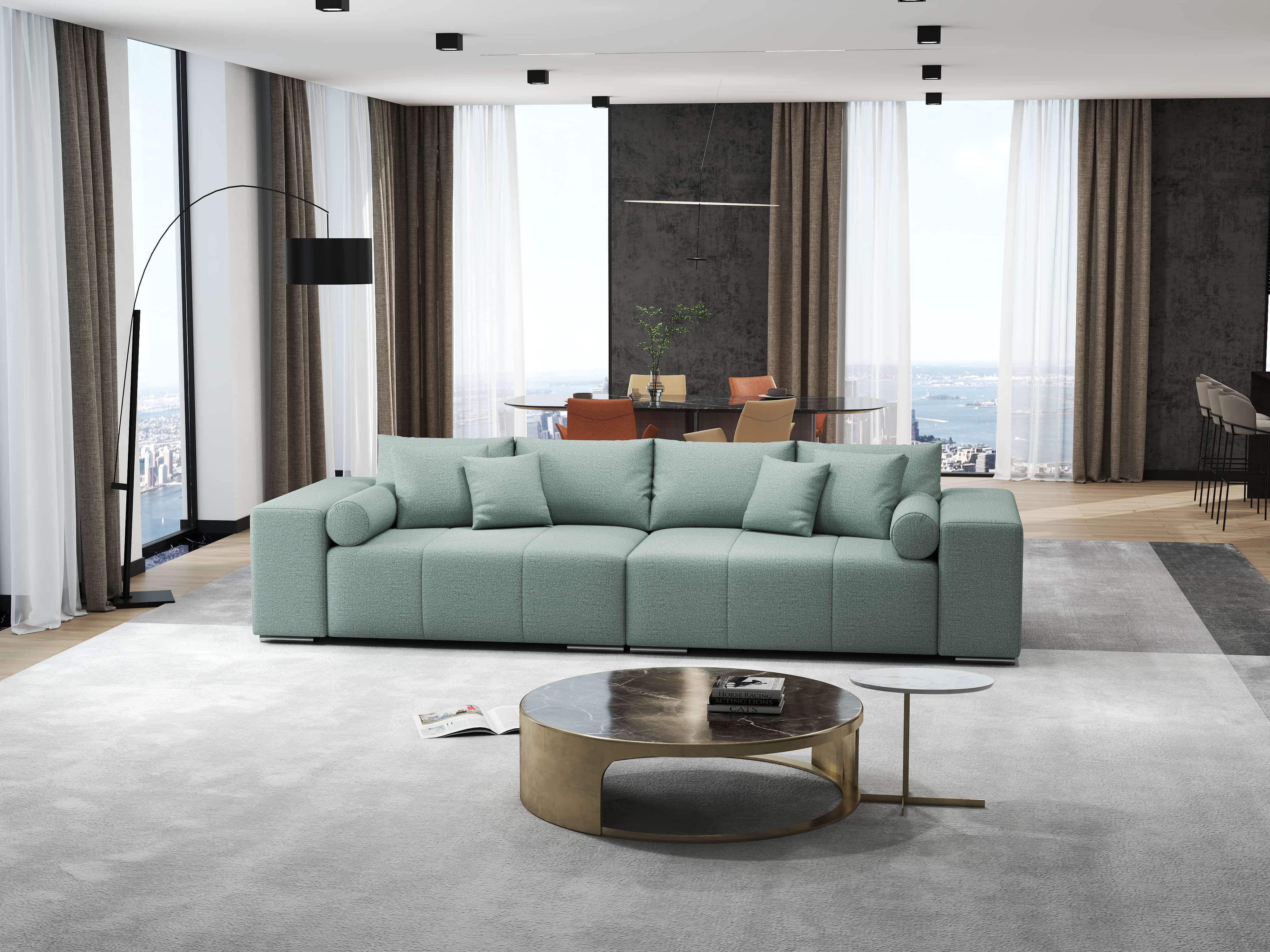 Canapea extensibilă dumonde cu ladă de depozitare si sezut confortabil din spuma HR, Marbela Enjoy Mint XXL 295x100 cm fabrica