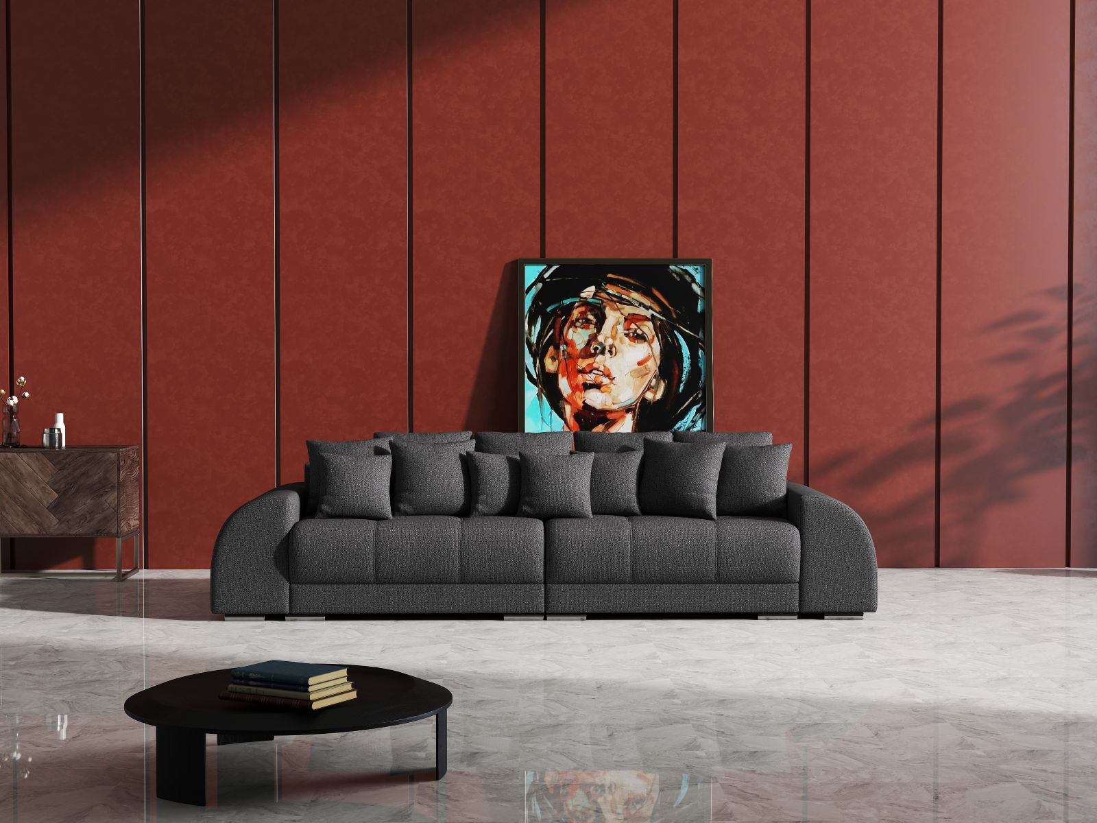 Canapea extensibilă dumonde cu 2 lăzi de depozitare si sezut confortabil din spuma HR, Verona Enjoy Graphite 310x100 cm Fabrica