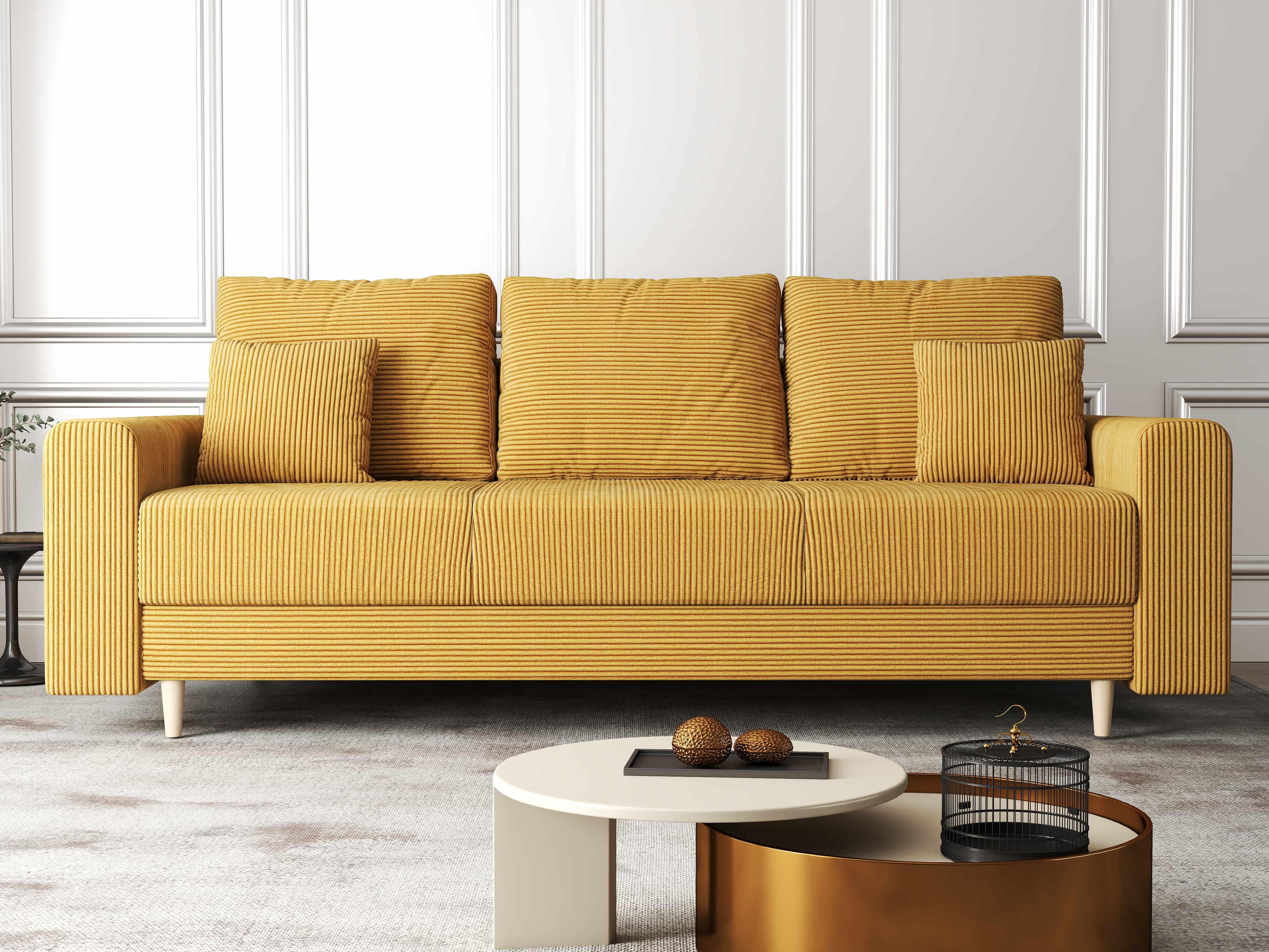 Canapea extensibilă dumonde cu ladă de depozitare si sezut confortabil din spuma HR, Kronos Zoom Mustar 210x100 cm fabrica