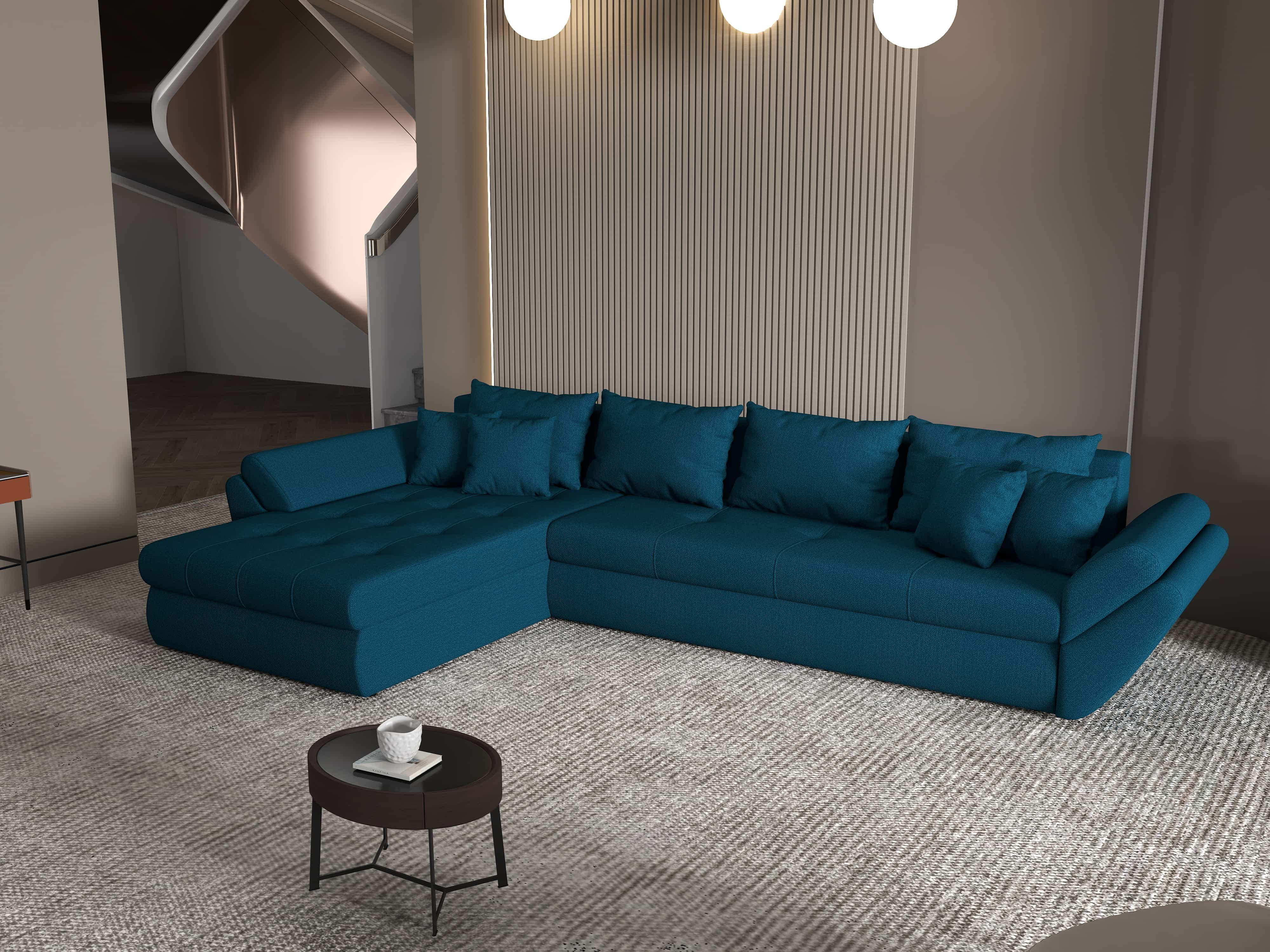 Colțar extensibil dumonde cu ladă de depozitare si sezut confortabil din spuma HR, Loana XL Enjoy Petrol 335x185 cm Fabrica