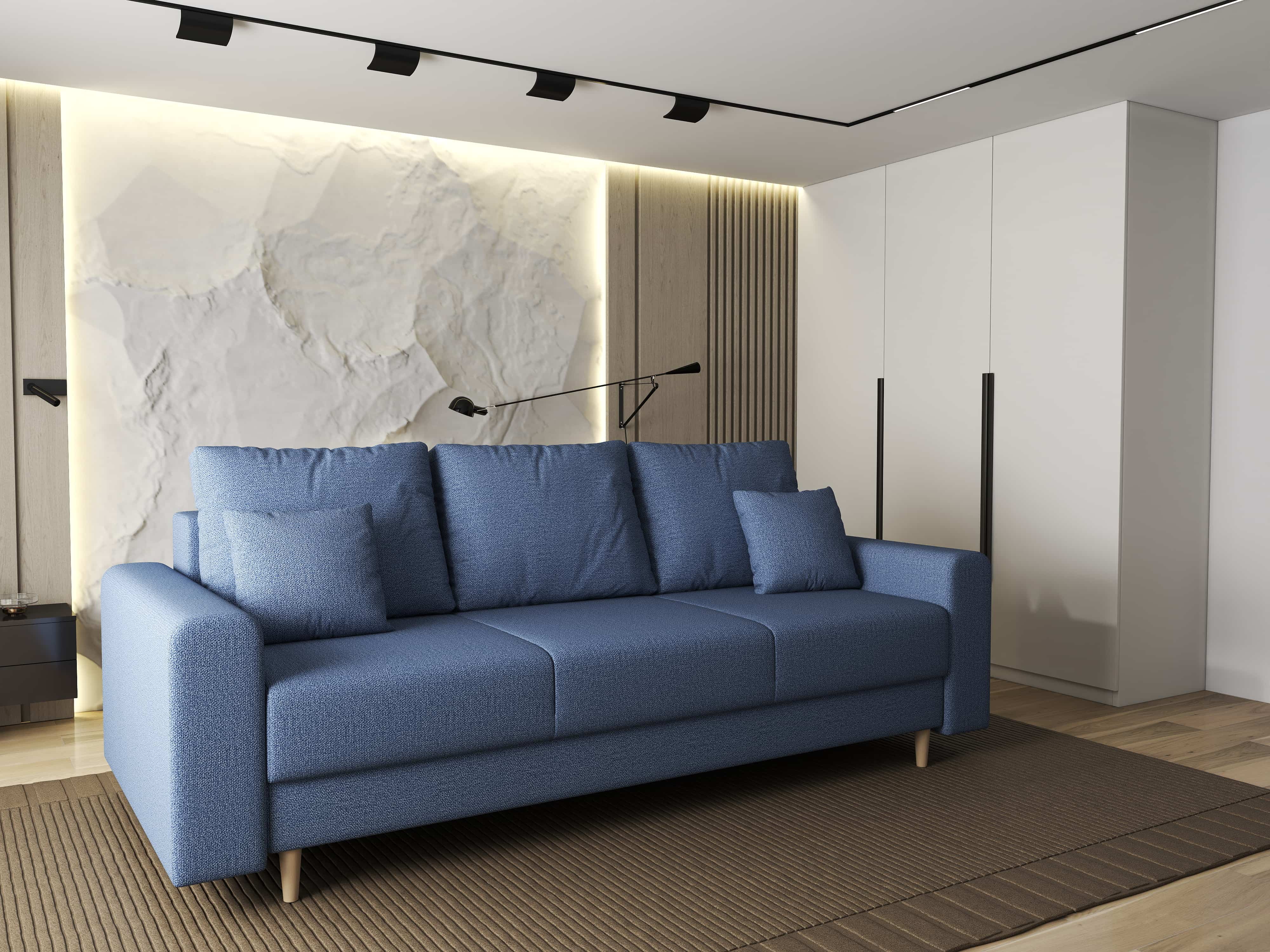 Canapea extensibilă dumonde cu ladă de depozitare si sezut confortabil din spuma HR, Kronos Enjoy Albastru 210x100 cm fabrica